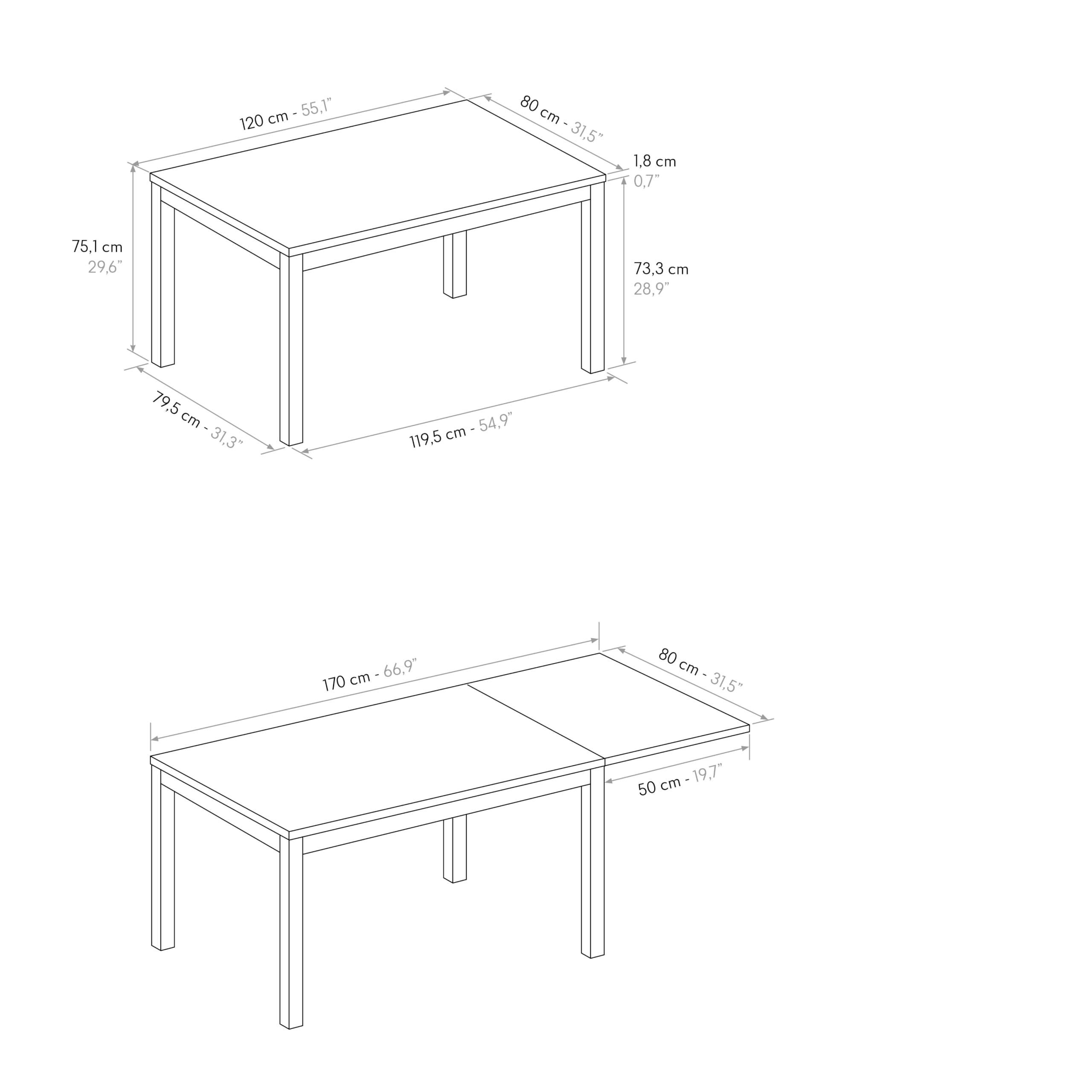 PAZZO DESIGN Tavolo Allungabile Michelle, Tavolo Soggiorno e Cucina, Piano Nobilitato Melaminico, Gambe Metallo Nere, Made in Italy, Rovere Rustico, 120x80x75 cm - id_2092