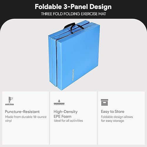 Miniatura 2 de BalanceFrom Alfombrilla de gimnasia plegable, equipo de yoga grueso para gimnasio en casa, azul, almohadilla portátil para ejercicio y entrenamiento