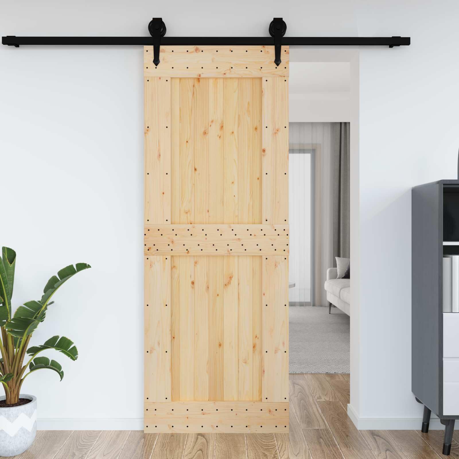 Drzwi z litego drewna sosnowego, 85 x 210 cm, do wnętrz, drzwi pokojowe, drewno sosnowe, surowe drewno sosnowe, naturalne drzwi do pokoju z litego drewna, nowoczesne, minimalistyczne
