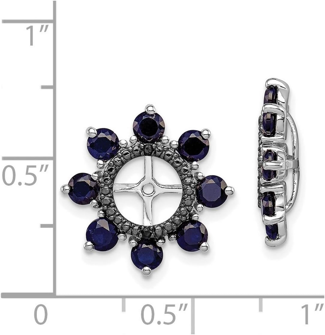 925 Sterling Silver Created Blue Sapphire and Black Sapphire Earrings Jacket 17x17mm Wide Earring Jacket for Women