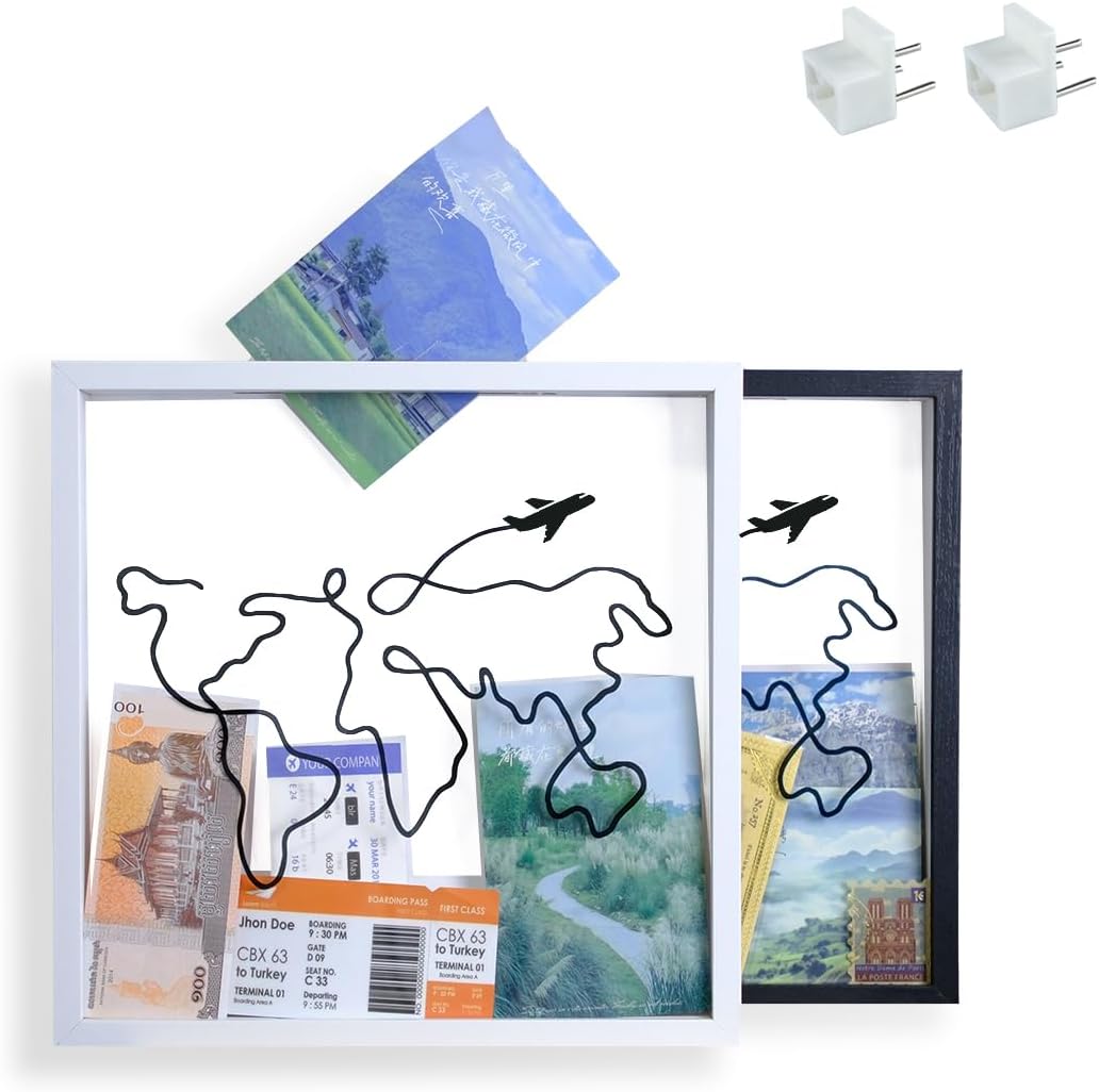 Travel Box for Memories, Ticket Shadow Box, Life Box, Shadow Box with Slot, Travel Gifts (Airplane-White, 12x12)