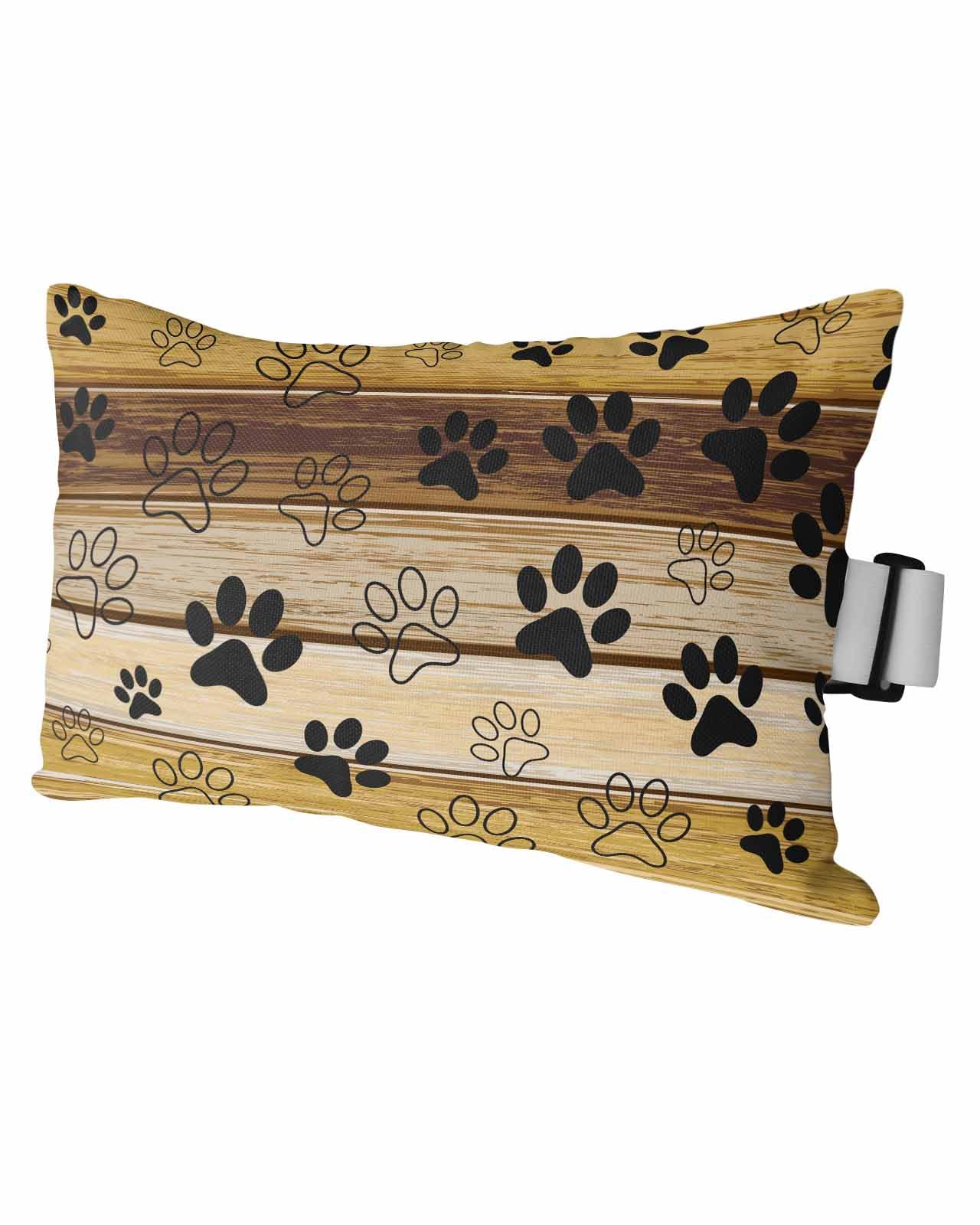 Outdoor Pillow for Chaise Lounge Chair, Dog Paw Dog Paw Farmhouse Brow Wood Plank Waterproof Headrest Pillow Lumbar Pillows with Adjustable Elastic Strap for Beach, Poolside, Patio (1 Pack, 12x20in)