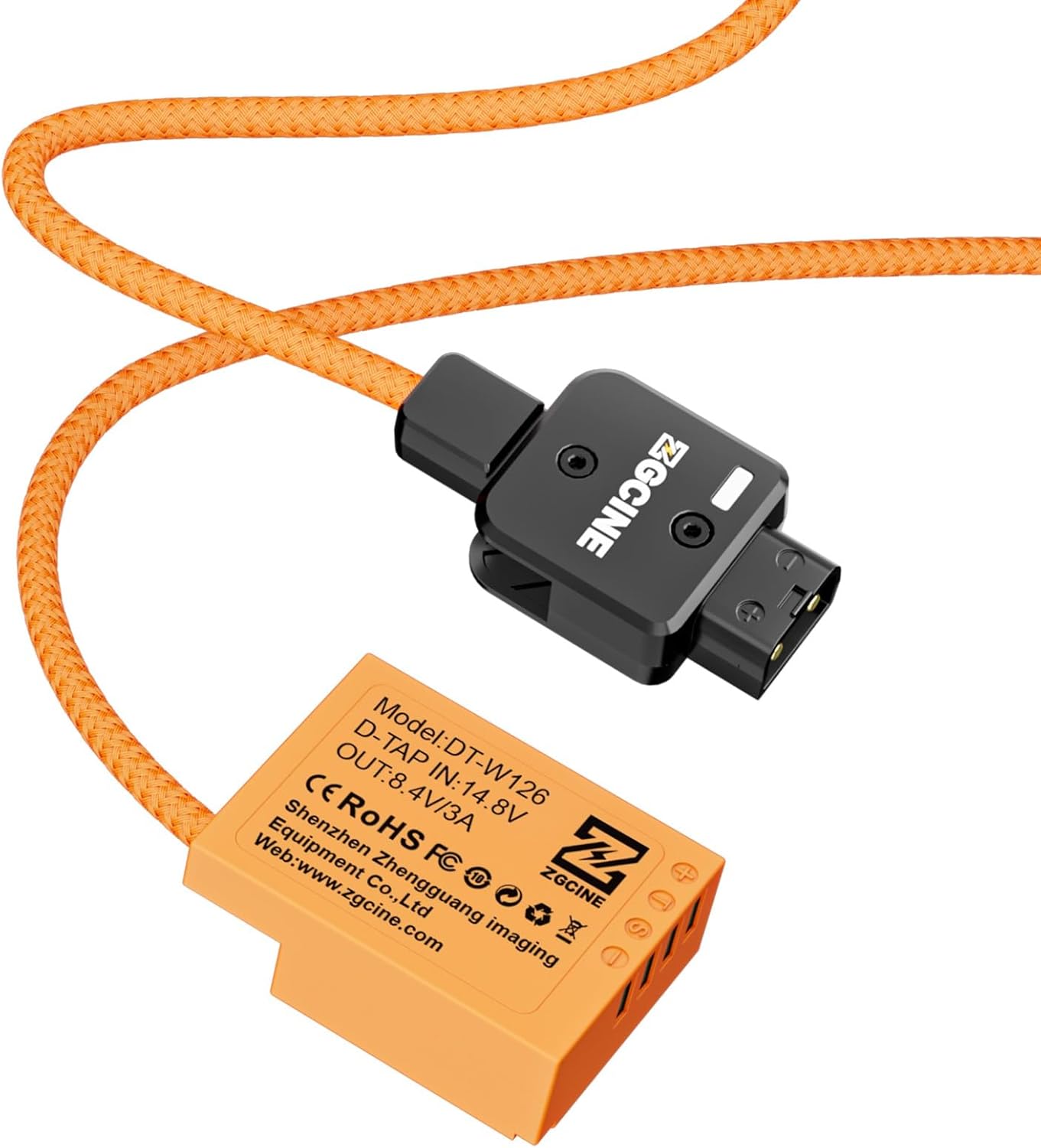 Close-up of the D-Tap connector on the ZGCINE DT-W126 cable