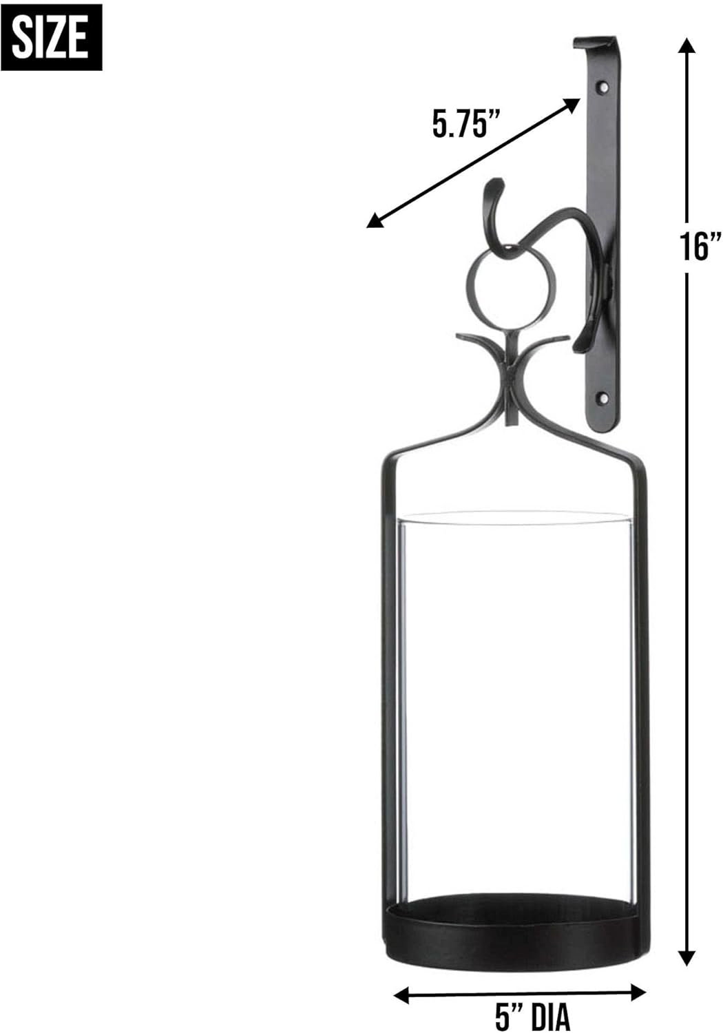 Zingz & Thingz Romantic Metal Wall Sconce Candle Holder, 5x5.625x16, Hanging Hurricane