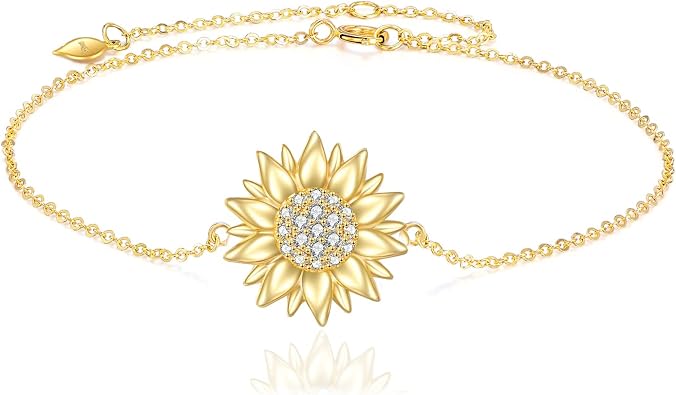 KECHO 14k Yellow Gold Sunflower Jewelry for Women, Fine Gold You are My Sunshine Jewelry Gifts for Her
