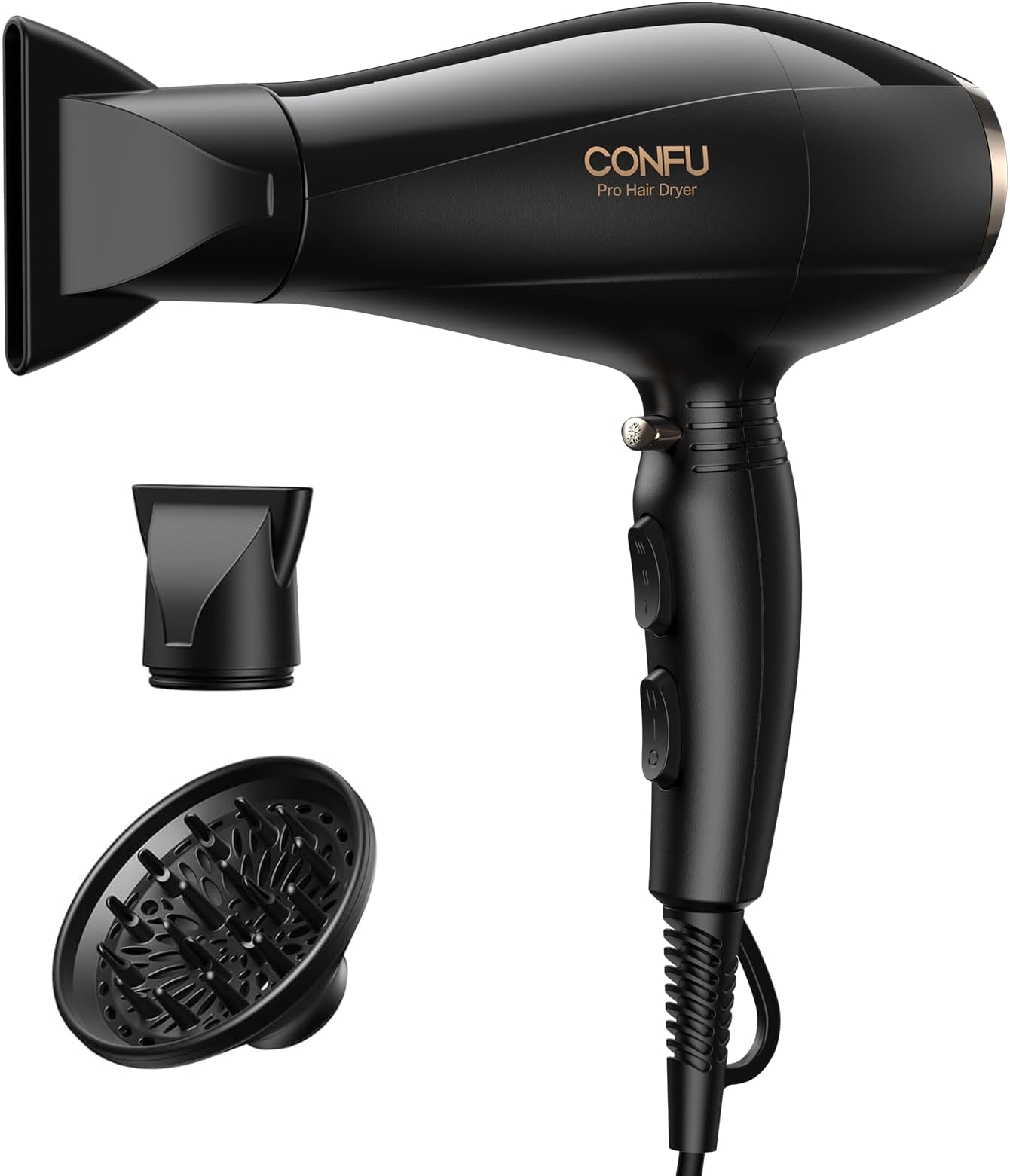 Professional Salon Hair Dryer, CONFU 1875 Watt Negative Ionic Fast Drying Blow Dryer, AC Motor Low Noise Hair Blow Dryer with Diffuser & 2 Concentrator Nozzles