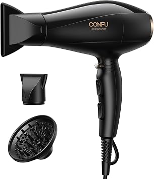 Professional Salon Hair Dryer, CONFU 1875 Watt Negative Ionic Fast Drying Blow Dryer, AC Motor Low Noise Hair Blow Dryer with Diffuser & 2 Concentrator Nozzles