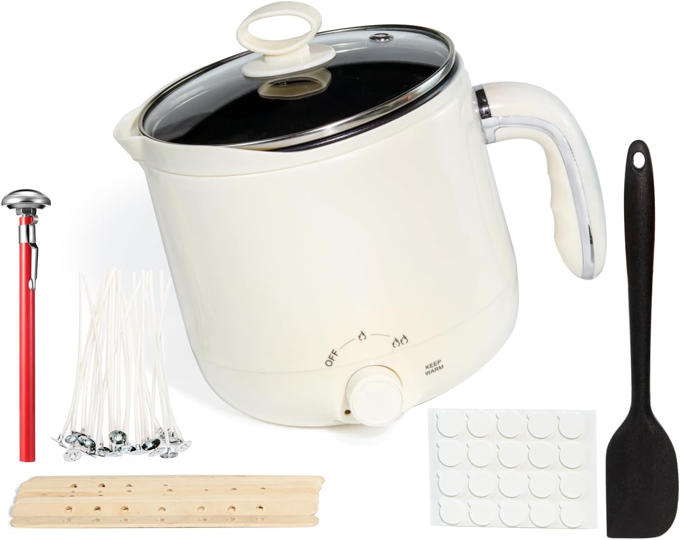 Aroparc Wax Melter for Candle Making 60oz Electric Wax Melter with Pouring Spout Candle Making Kit Included - Thermometer, Wicks, Wick Stickers, Centering Device, Stirring Spoon 60oz-Kit