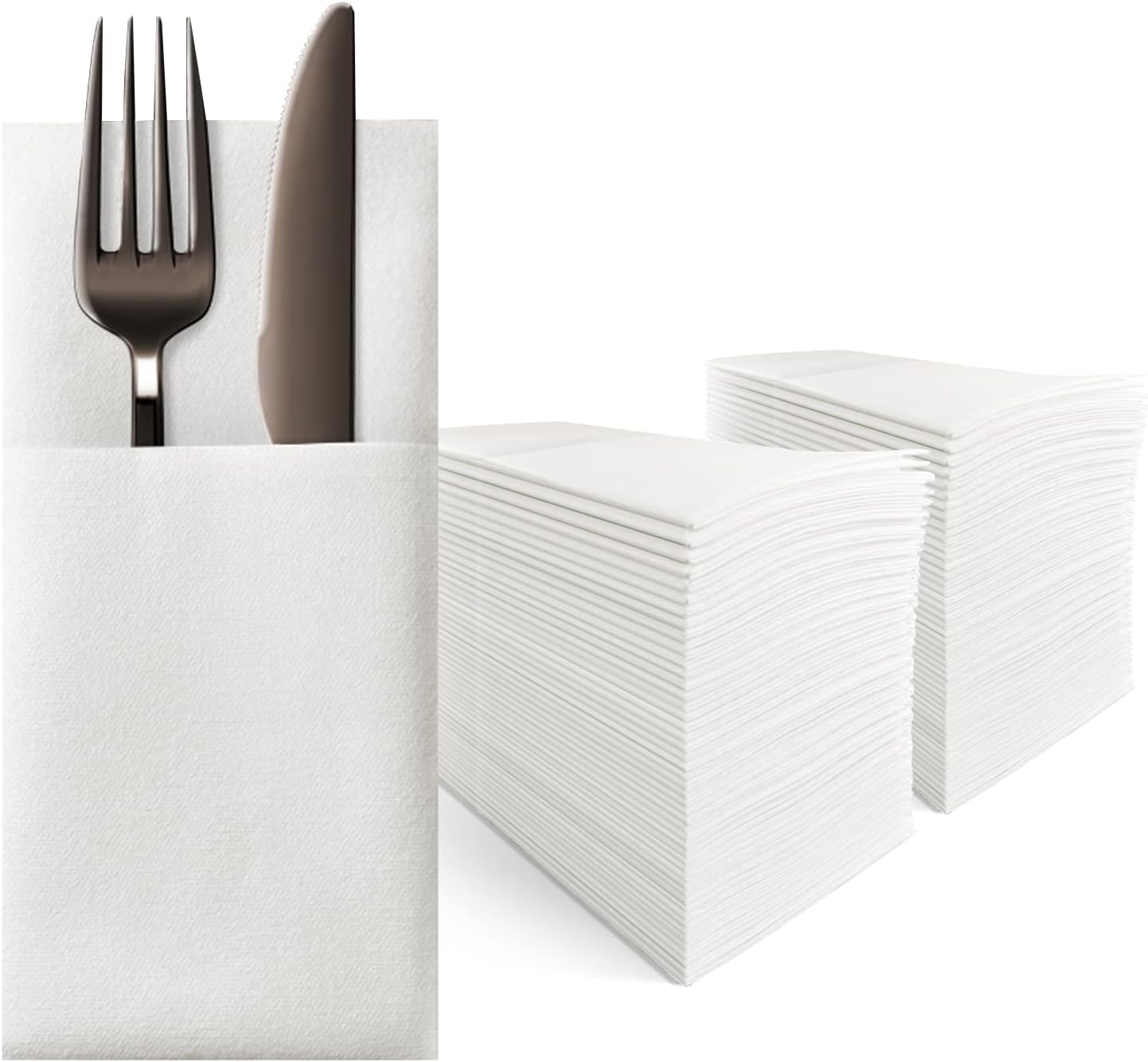 KMAKII Disposable Dinner Napkins with Built-in Flatware Pocket Elegant Cloth Like Napkin Wedding Party Napkins Linen Feel Pocket Napkins for Parties, Weddings, Events 16x16 inches, 100 Count