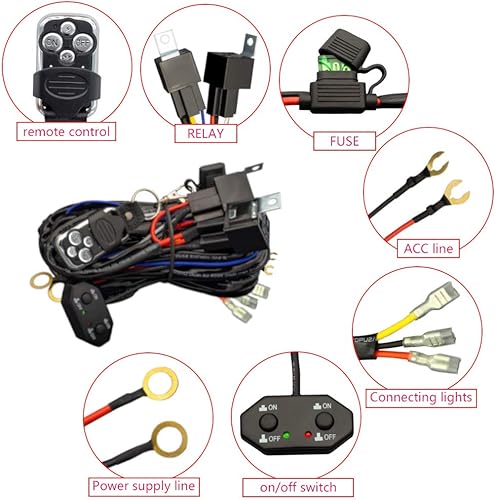 Miniatura 3 de Kit de arnés de cableado de doble colorhaz alto y bajo con control remoto DC12V Máximo 300W 40A Luces LED Cable de núcleo de 14AWG Arnés de cableado