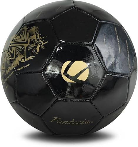 Miniatura 2 de Balón de fútbol tamaño 5, piel sintética para interiores y exteriores, para jóvenes y adultos, fútbol negro con estampado dorado