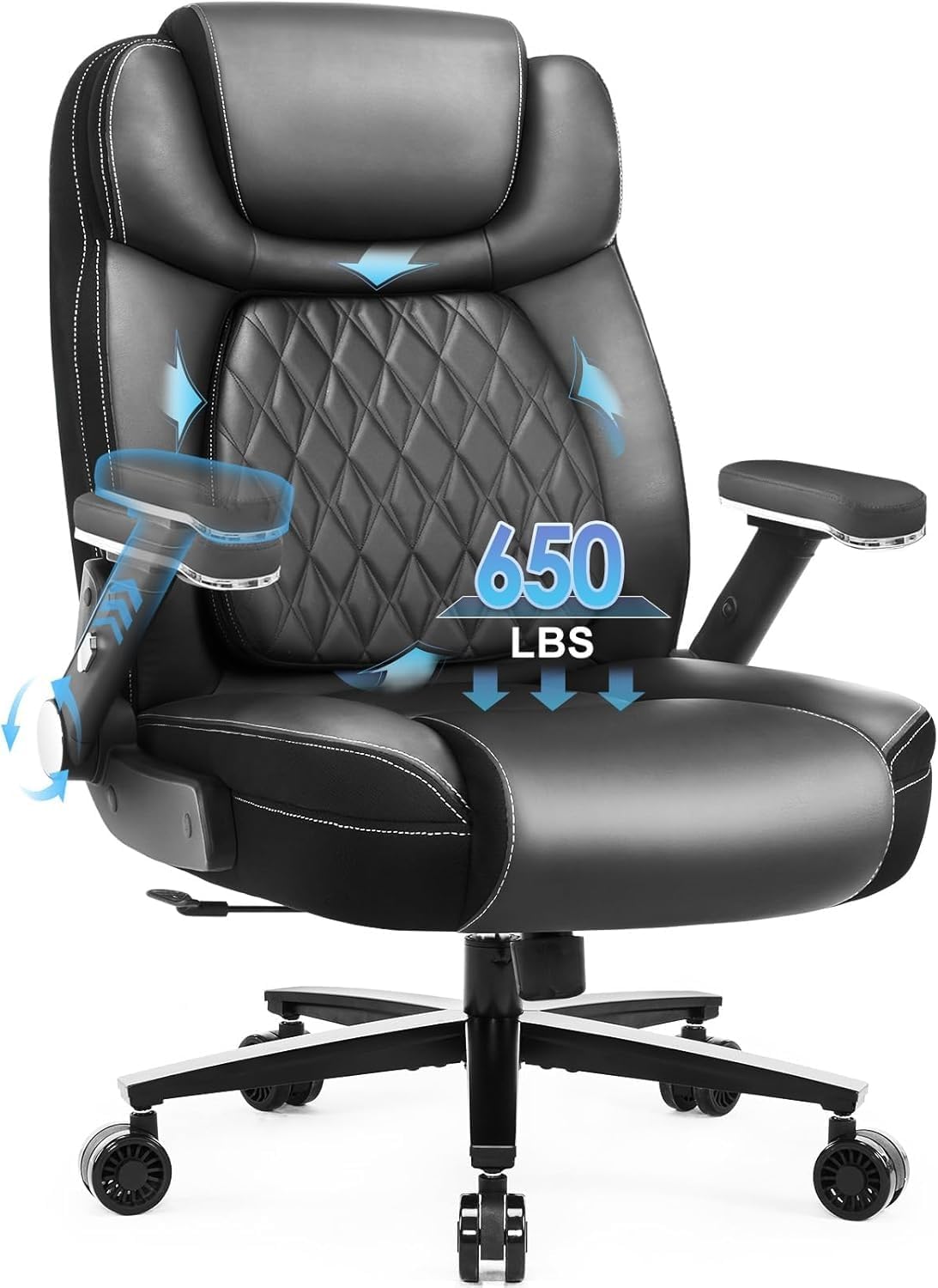 Big and Tall Office Chair, 650lbs Capacity Wide Office Chair for Heavy People, Ergonomic High Back Office Chair with Upgraded Quiet Rubber Wheel, 5D Flip Arms