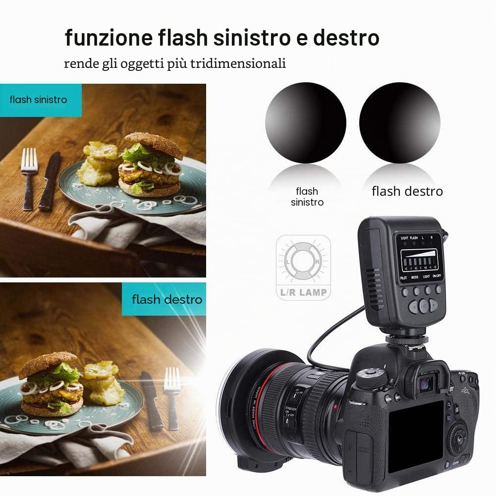 Topiky per FC-100 Portable LED Macro Ring Flash,5500K Regolazione luminosità Videocamera Kit Luce di riempimento con 8 adattatori Anello e Controller per per