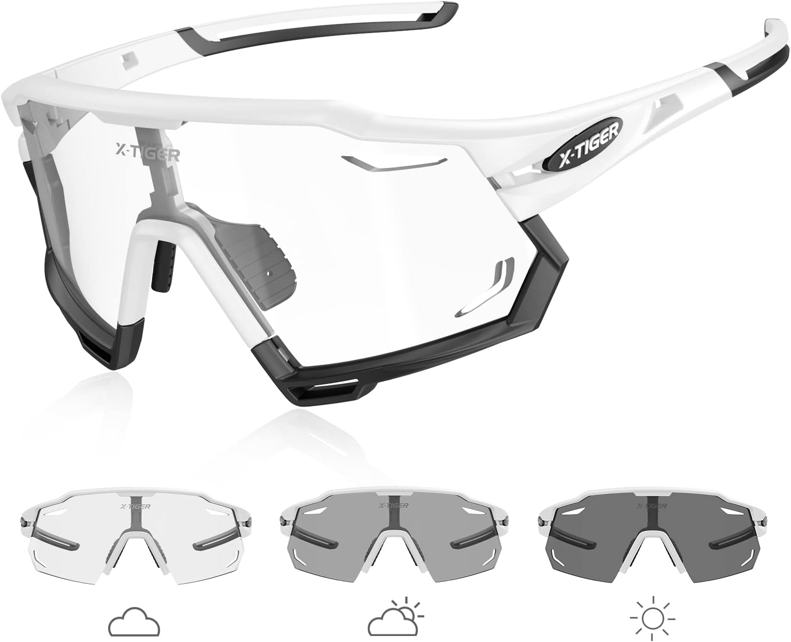 X-TIGER Photochromic Cycling Glasses for Men Women,Clear Sports Sunglasses UV Protection for Mountain Bike Baseball Running