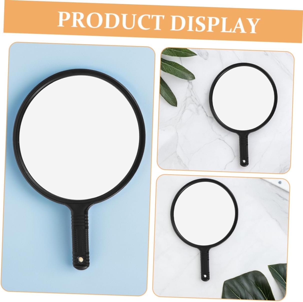 Hemobllo 2pcs Large Handheld Grooming Mirror with Handle for Hairdressing and Makeup, Round Travel Makeup Hand Mirror for Women and Men
