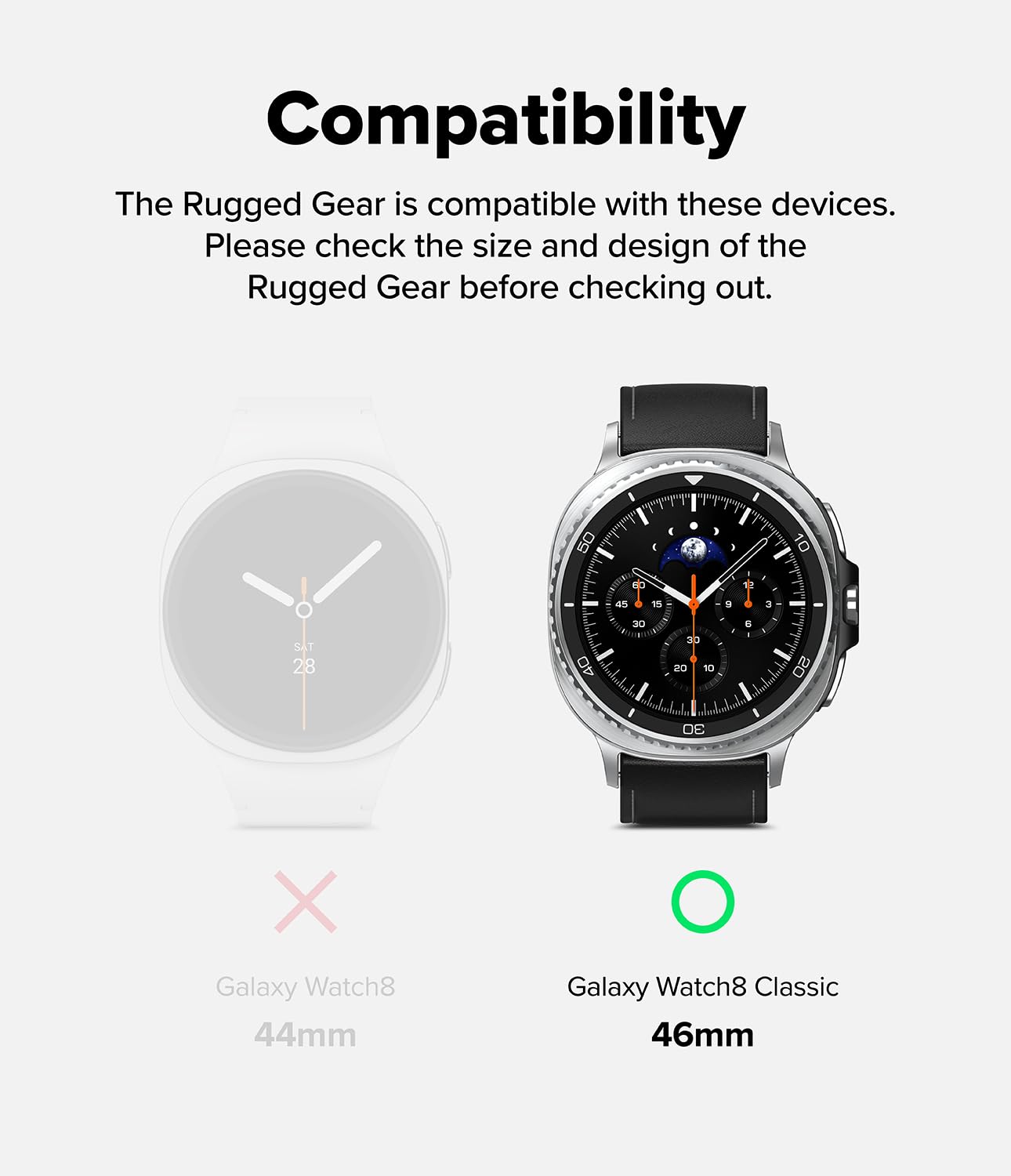 Ringke Rugged Gear Compatible con Funda Samsung Galaxy Watch 8 Classic (46mm), Carcasa Protectora Flexible con Parachoques y Correa, Resistente a Las Huellas Dactilares - All Black