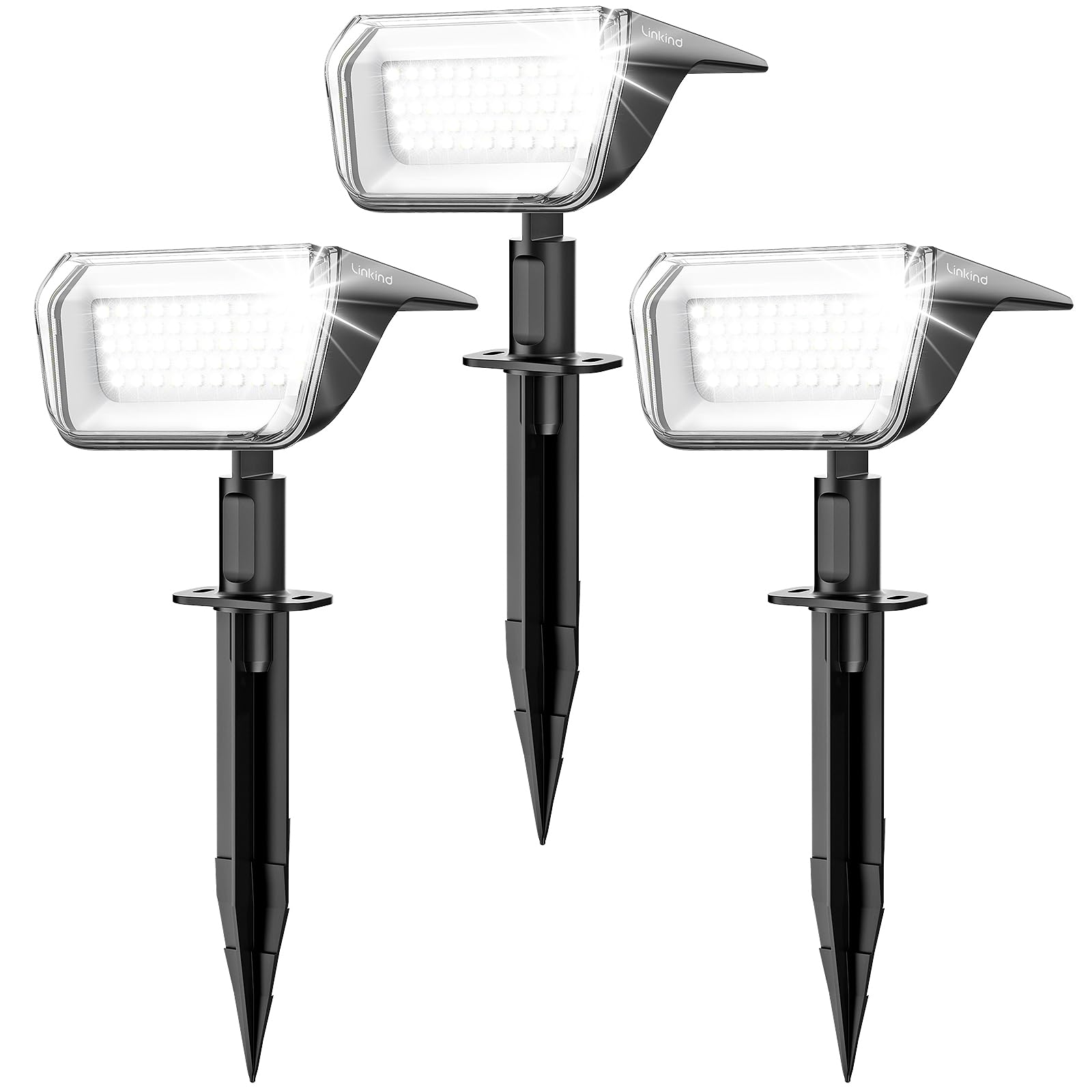 Linkind Faretti Solari da Esterno,6500K Luci da Giardino Esterne Energia Solare con Modalità Invernale, 800LM, IP67 Impermeabile Faretti Solari da Giardino per Cortile, Patio, Vialetto, 3 Pezzi