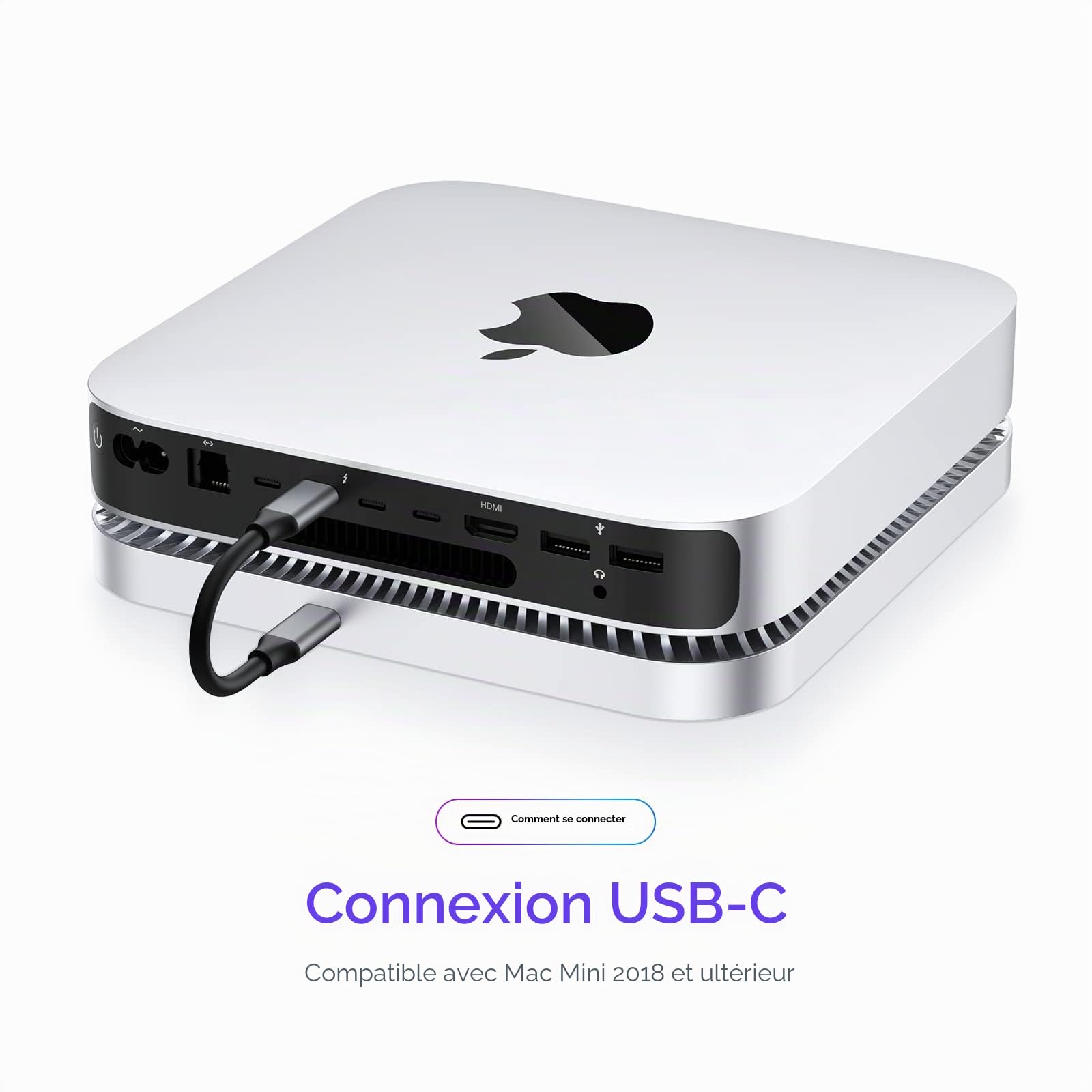 Hub USB-C avec boîtier de disque dur pour Mac Mini M1, station d'accueil de type C avec fente SSD SATA/HDD, double port USB 3.0/2.0, lecteurs de cartes TF/SD, compatible avec Mac Mini 2018/2020