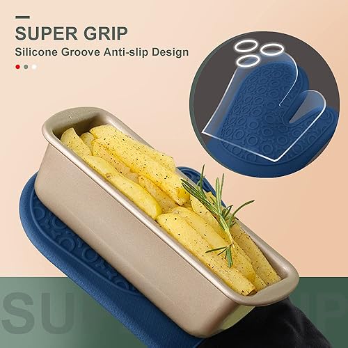 Vista 17 de sungwoo Guantes de horno de silicona, resistentes al calor, con forro acolchado, agarre texturizado antideslizante, perfectos para barbacoa, Negro