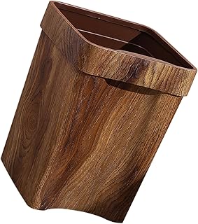 KOMBIUDA Imitation Wood Grain Trash Can Waste Basket Waste Bin Wooden Bin Bathroom Garbage Bin Rustic Farmhouse Wastebasket Kitchen Trash Compost Bin Plastic Office Multifunction