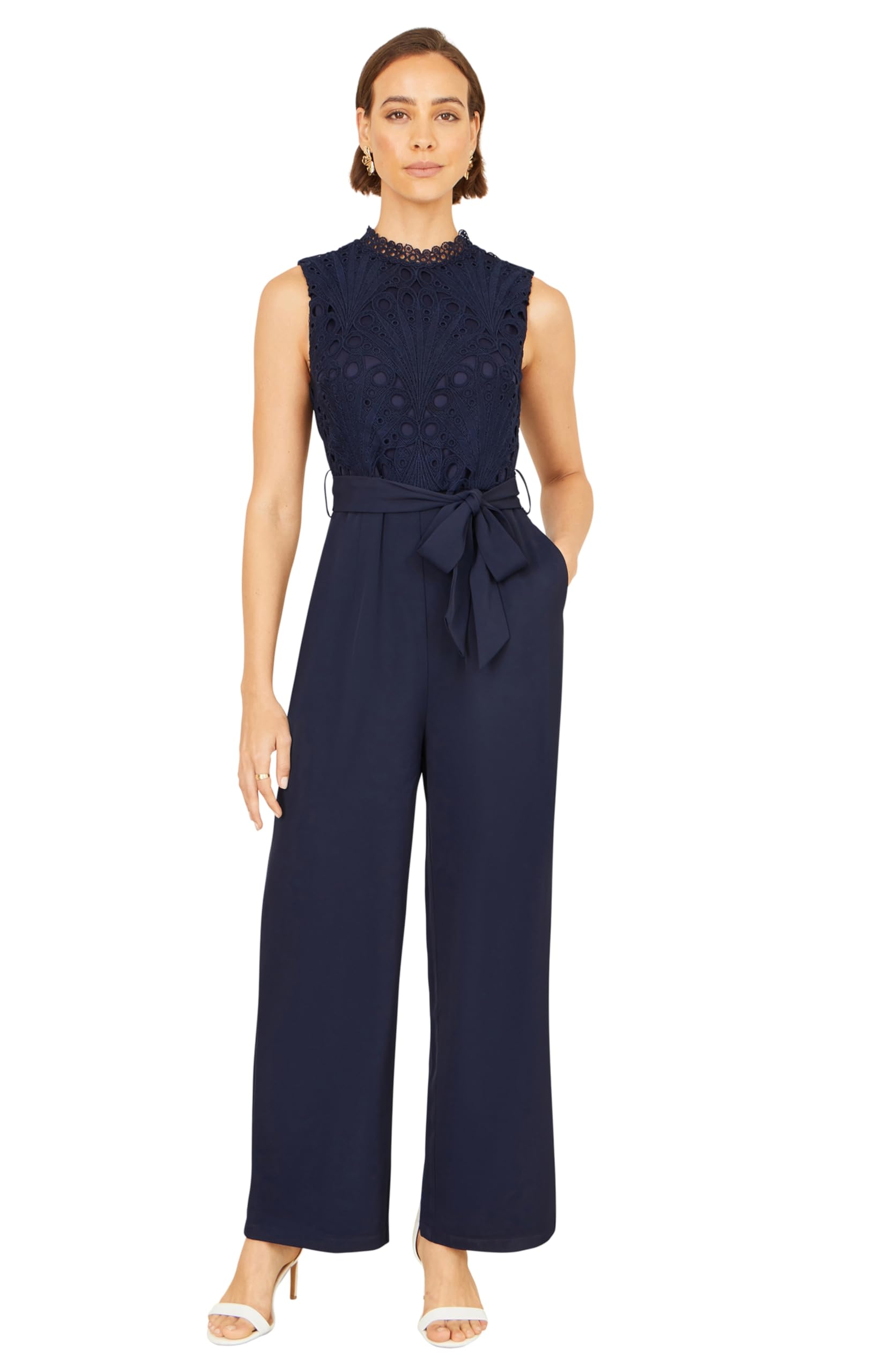 Yumi Women's Navy Lace Sleeveless Jumpsuit (, 16)