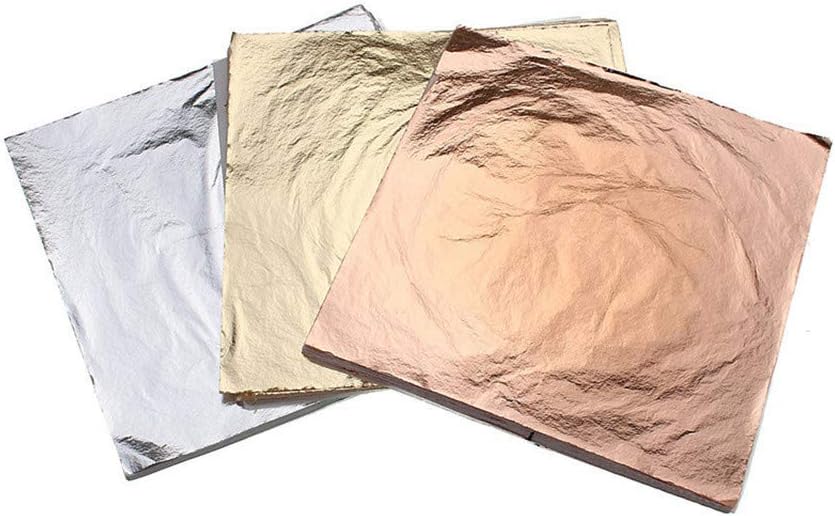 L.A. Gold Leaf Gold Silver Gold Leaf/Gilding foil for Gilding, Paintings 400 Sheets and Resin Casting 8x8.cm_
