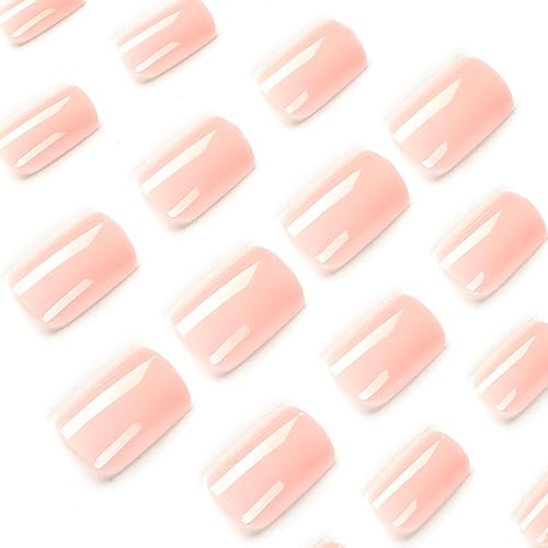 Miniatura 4 de Uñas postizas cuadradas de longitud media, uñas adhesivas brillantes de color puro, uñas acrílicas de cobertura completa, lindas uñas postizas