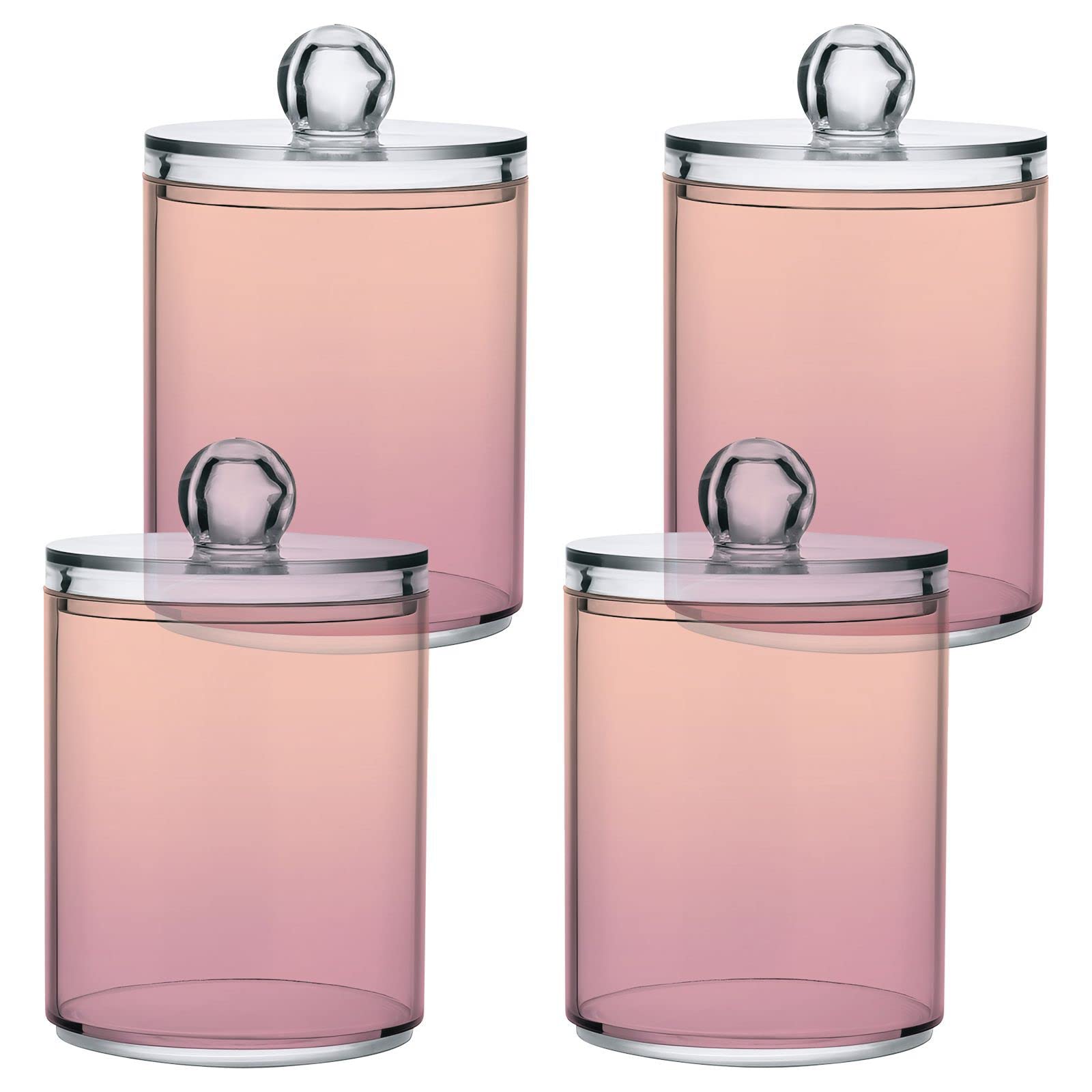 Light Pink Beige Qtip Dispenser Apothecary Jars Bathroom Qtip Holder Storage Canister Plastic Jar 10 Oz for Cotton Ball Swab Round Pads Floss 4pcs