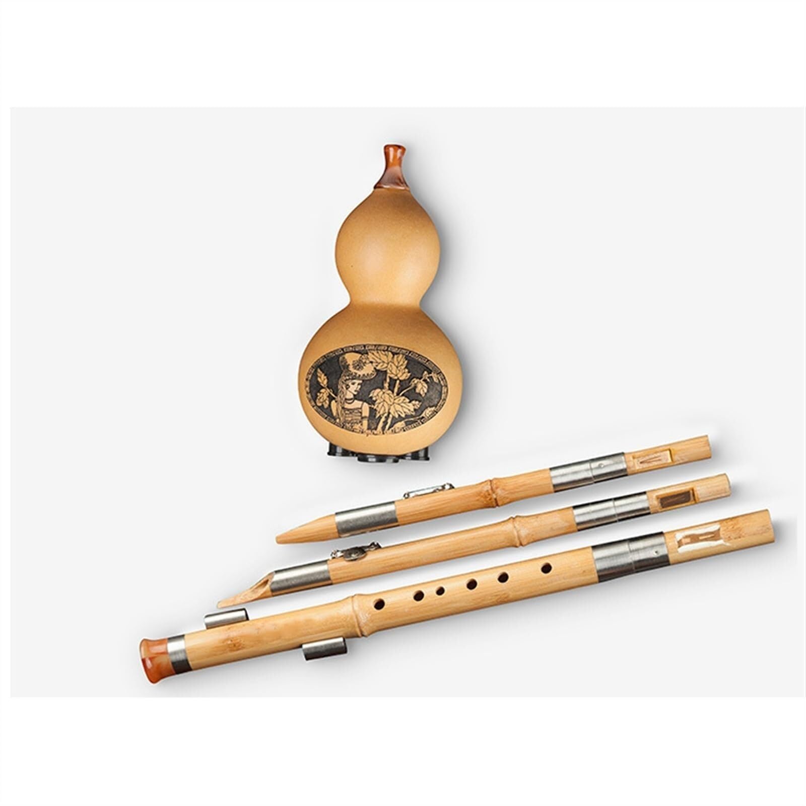 Flauta Hulusi bambú B plano/C llave Hulusi instrumento de viento tradicional chino estudiante principiantes entrada con estuche profesional(B Flat)