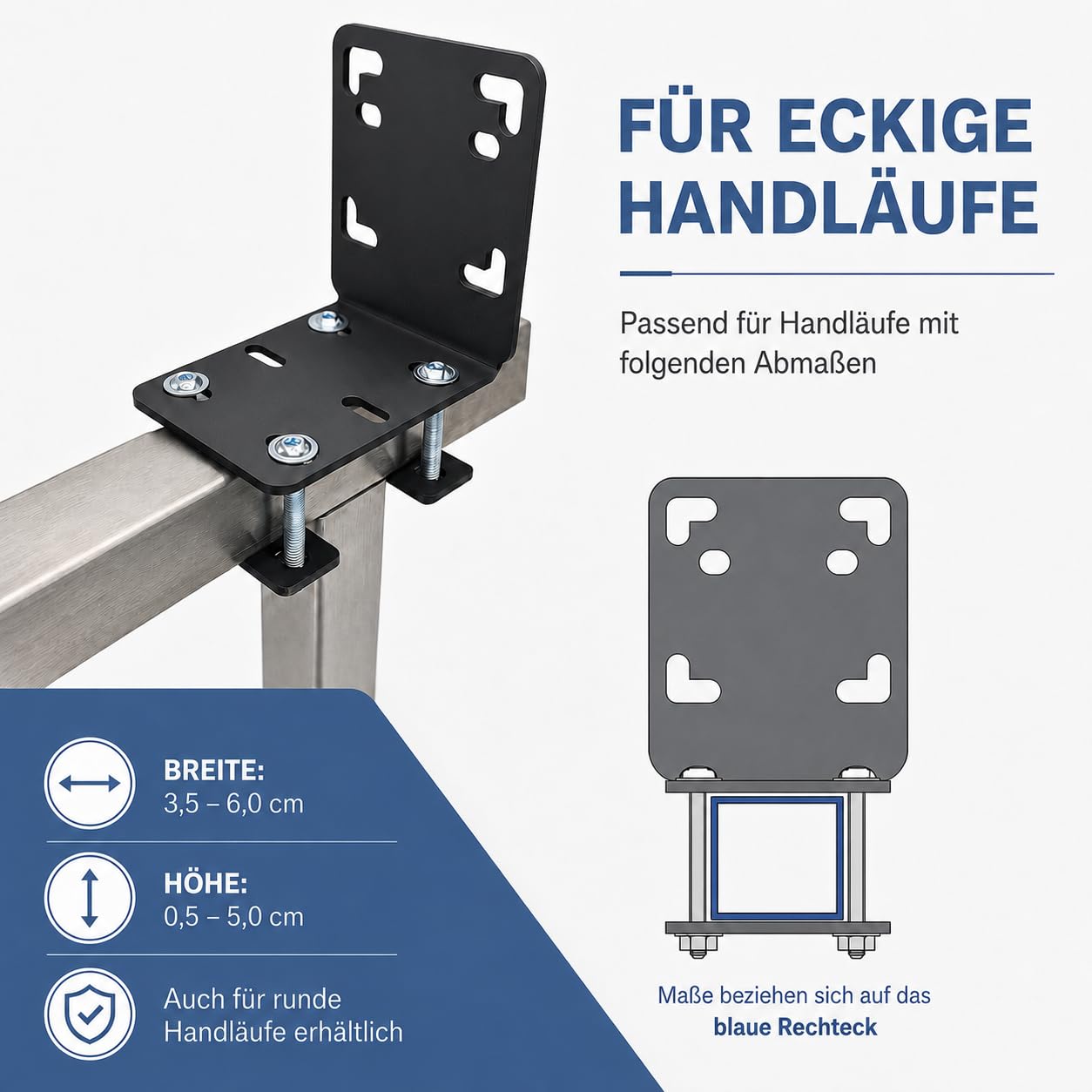 Adaptateur de support d'éventail de balcon rectangulaire pour balustrade de balcon jusqu'à 160 cm x 160 cm Fixation / support / adaptateur de qualité supérieure sur la balustrade sans perçage