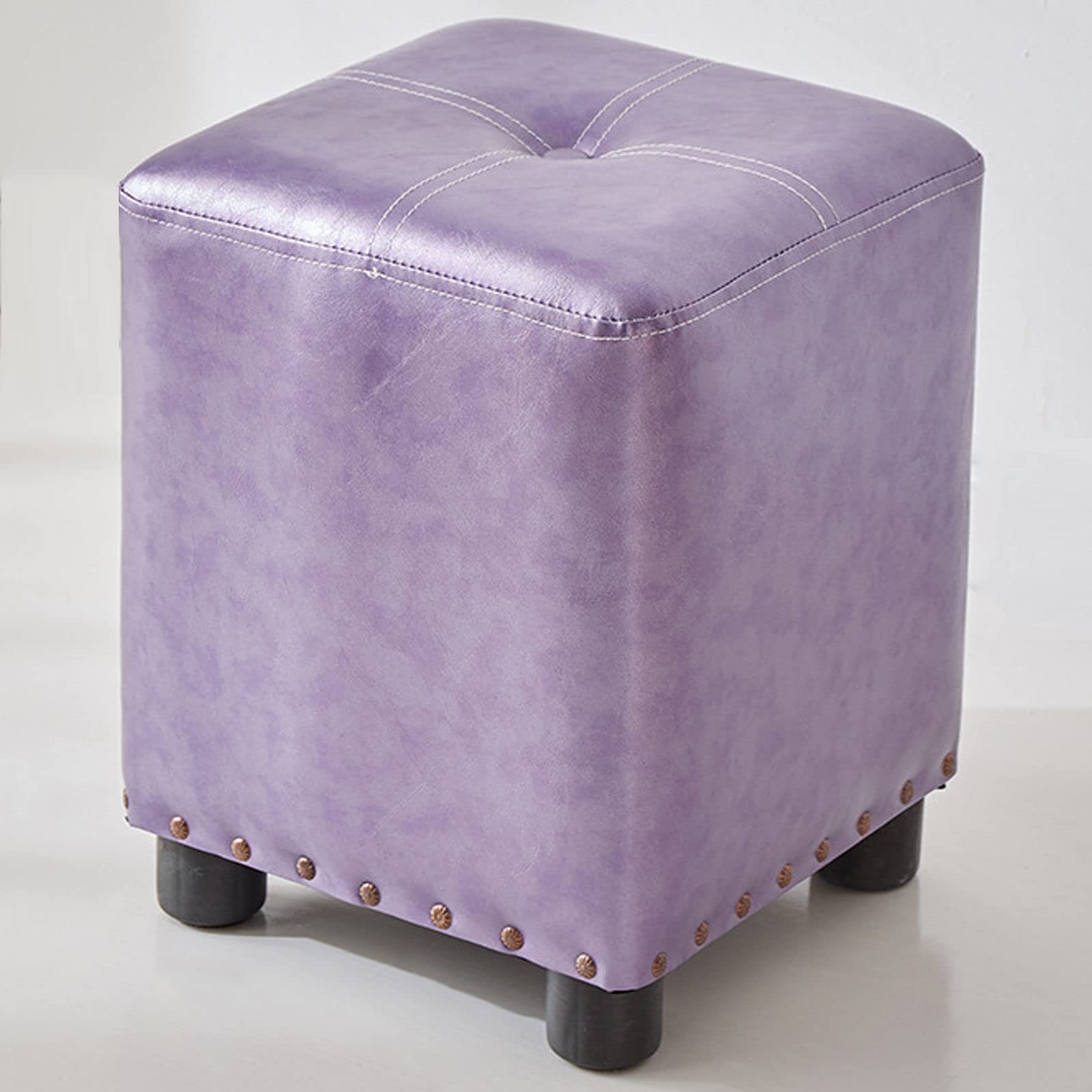 LMMIAOZ Soft Leather Square Ottoman Footstool, Stackable Pouffe for Living Room, Portable Cushioned Footrest for Home Bedroom - Deep Wine - 13.8"