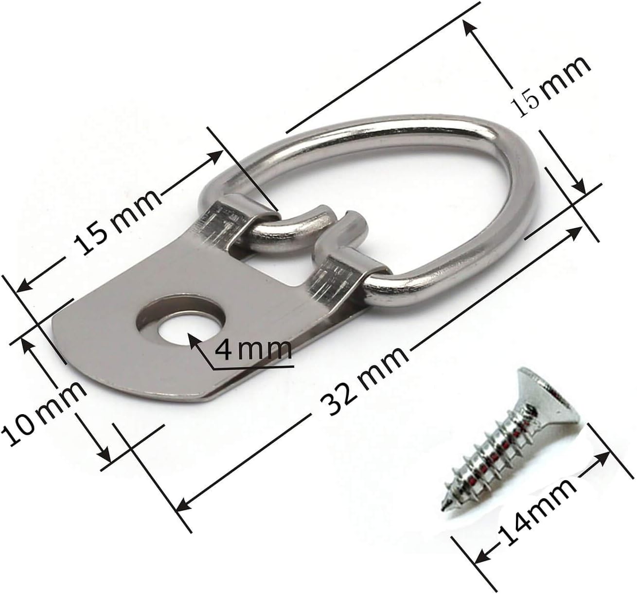 100 Pack D-Ring Picture Hangers with Screws for Hanging Clock Paintings Artwork Picture Frame Hook Photo Mirrors - Pro Quality Single Hole D-Rings - - 