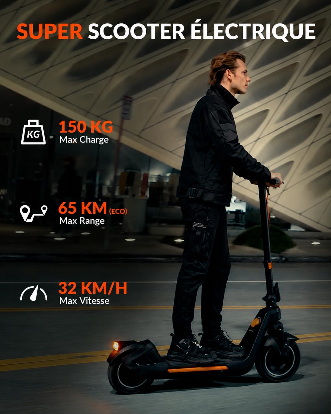5TH WHEEL ES15 Trotinette électrique Adulte, Moteur jusqu'à 1200W/25km/h, 65KM Autonomie, Pneus Tubeless 11", Trotinette électrique Pliable avec Suspension Avant, App, Triple Freinage, Charge 150kg