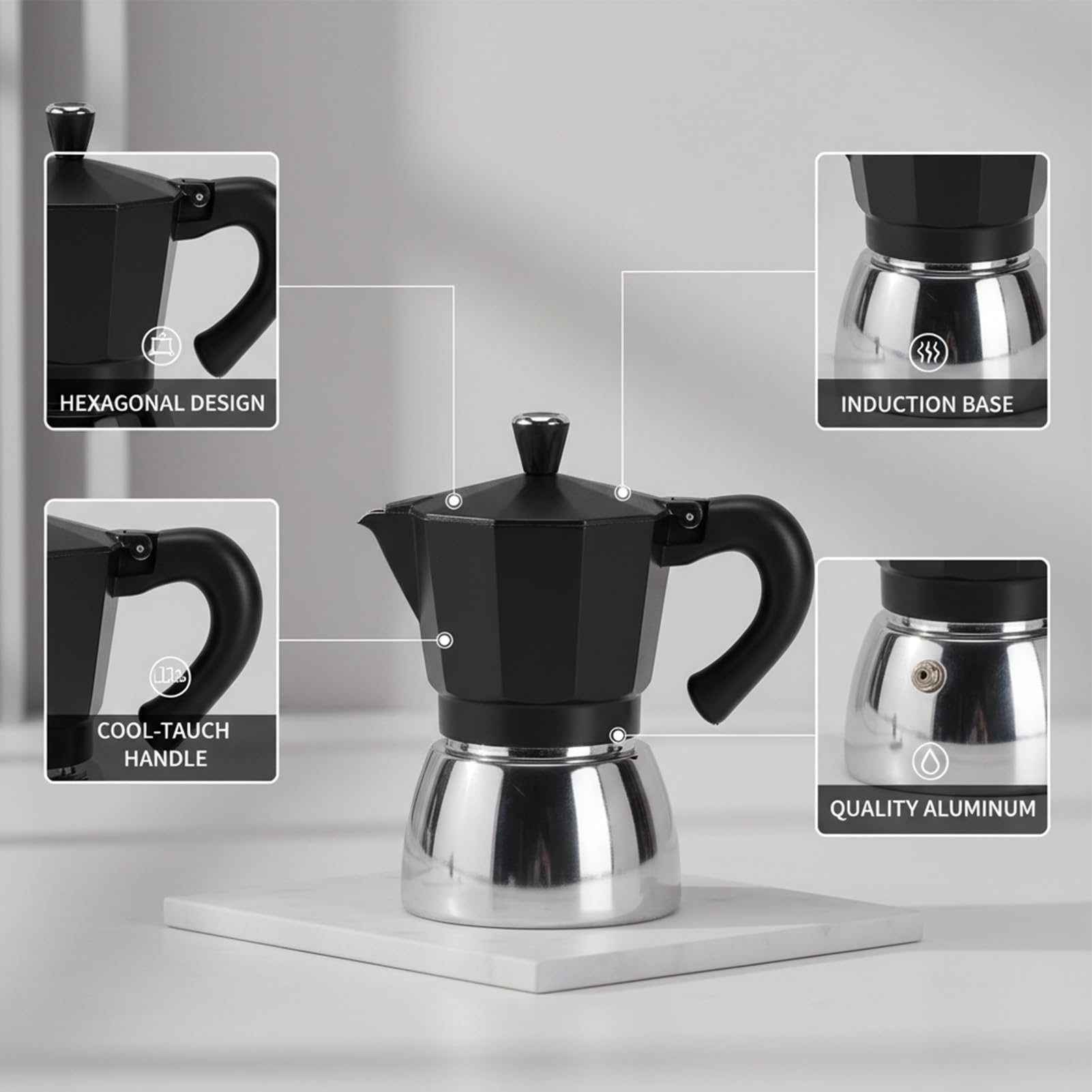 Caffettiera Italiana Caffettiera Ottagonale in Alluminio di capacità Compatta per L'uso Quotidiano, Ideale per gli Amanti del caffè