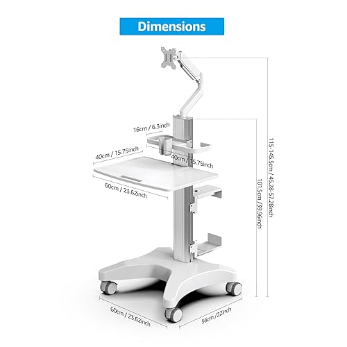 Miniatura 2 de Likaymo Carro médico con soporte para monitor y soporte para escáner oral, carrito de clínica dental con ruedas para salón de belleza de hospital