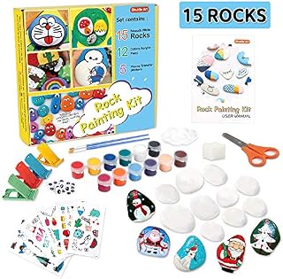 Rock Painting Kit, Rock Painting Supplies for Kids with 15 White Painting Rocks