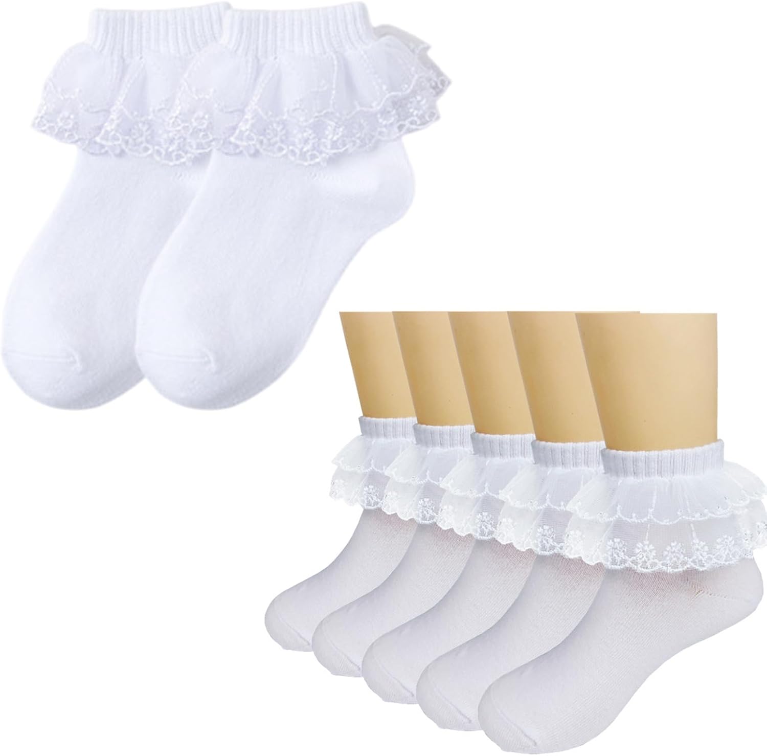 Toddler Socks, 3 Pairs Girls Lace Trim Socks Soft Cotton Breathable Design Ankle Sock for Everyday Wear