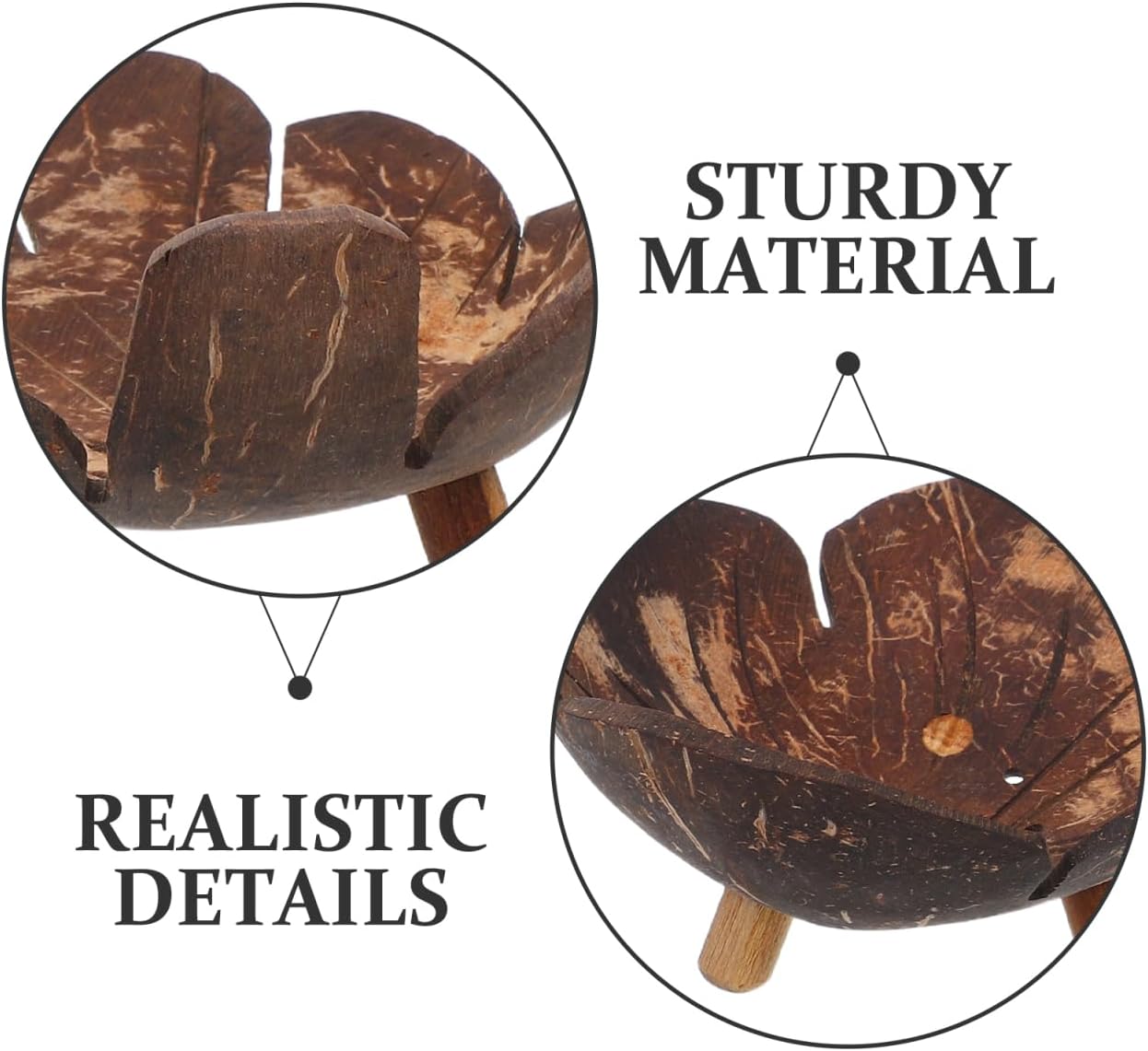 BESTYASH Coconut Shell Bowl Set Handmade Coconut Candy Bowl and Soap Drain Plate for Keys Nuts Seeds Snack Storage Smooth 4.52 X 4.33 X 1.96 in Flower and Leaf Shapes