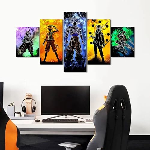 Anime Poster 5 Pieces Canvas Wall Art Hd Print Painting Room Decoration Boy Gift (Framed) #TOP1