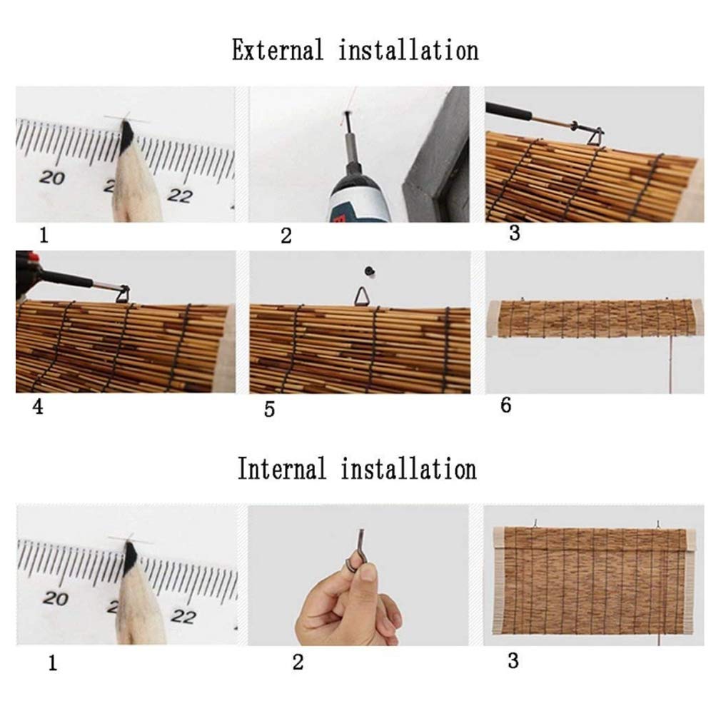Handgewebte Carbonization Schilf Vorhang,Balkon Trennwand Strohjalousien,Bambusrollo Sichtschutz Rollos,Sonnenschutz,Atmungsaktiv,mit Lifter,für Außen/Innen,Anpassbar (150x300cm/59x118in)