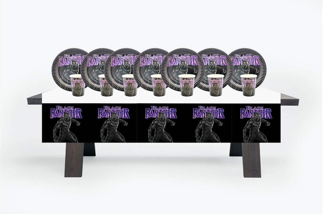black panther party supplies, 42 pieces, cups, plates and tablecloth, black panther decoration, centerpieces, boy party theme boy superhero
