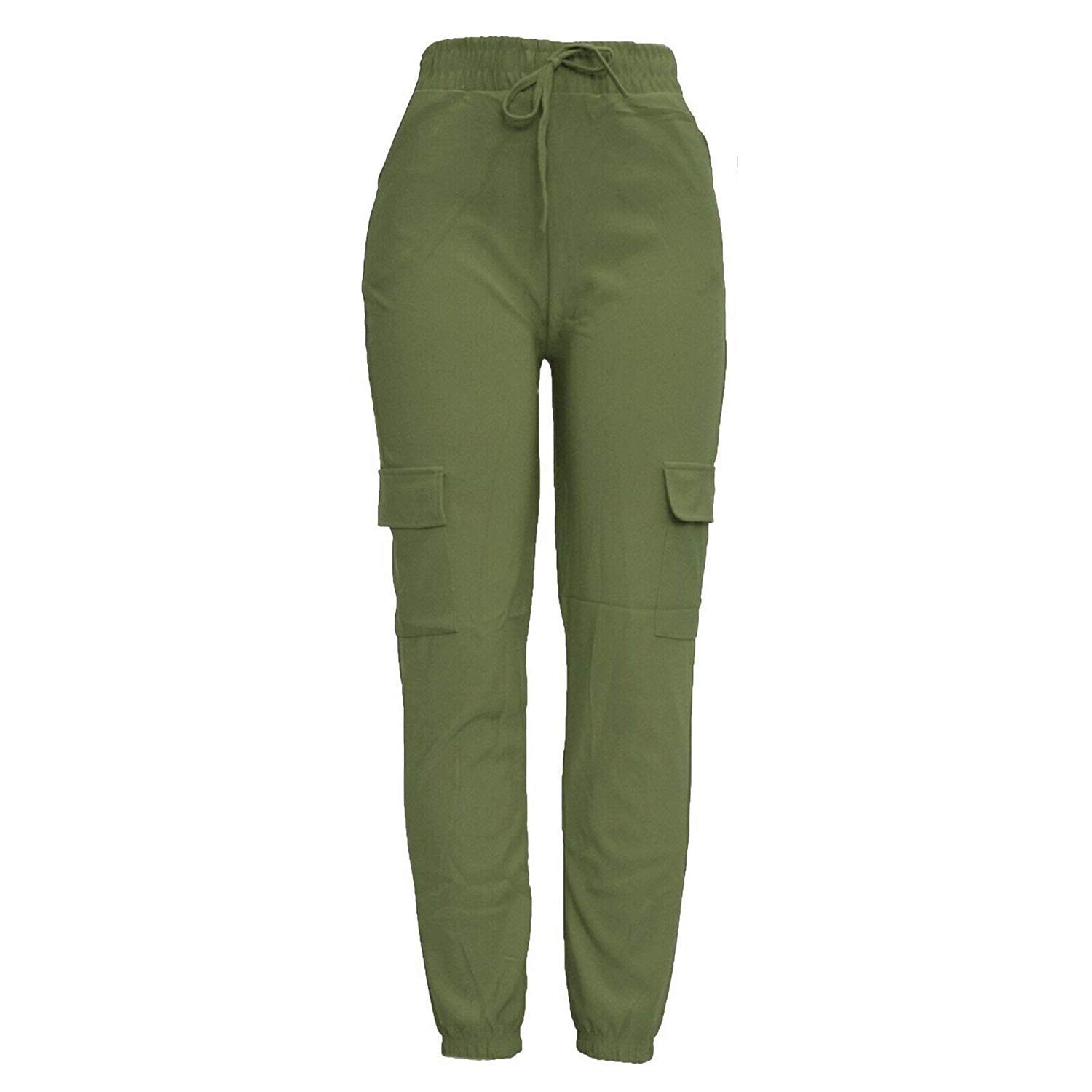 Womens Ladies Cargo Combat Stretch Casual Trosers Slim Fit Sport Joggers Black Navy Mustard Khaki Rust Grey UK Size 8 10 12 14 (Khaki, UK 14)