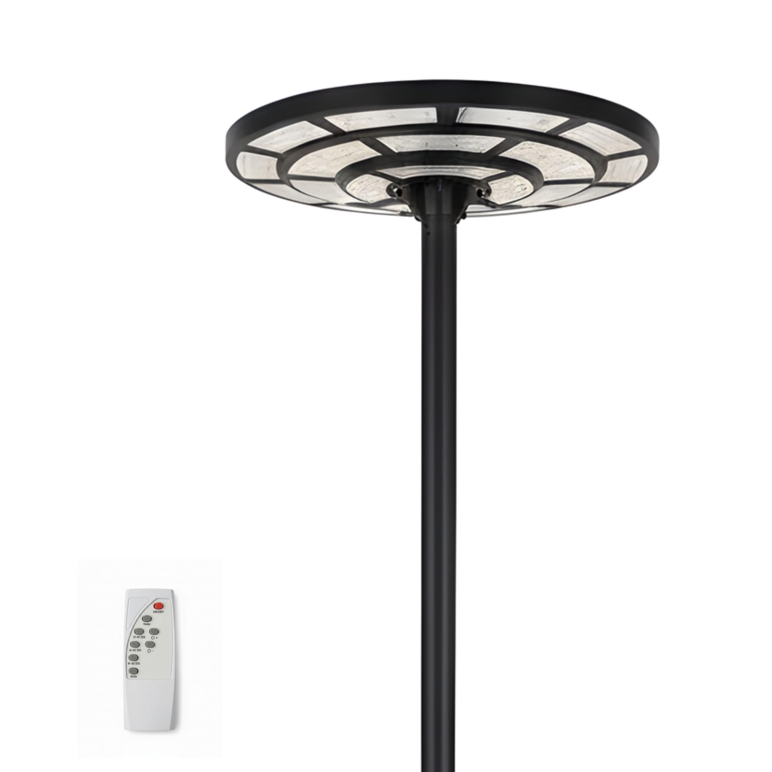 YASTA Lampione Solare LED Esterno 2000W UFO PRO Ø 61cm Luce Fredda 6500k | Faro LED Stradale IP67, 360° Illuminazione, Sensore di Movimento e Crepuscolare, Per Grandi Aree Giardino Piazzale e Strade