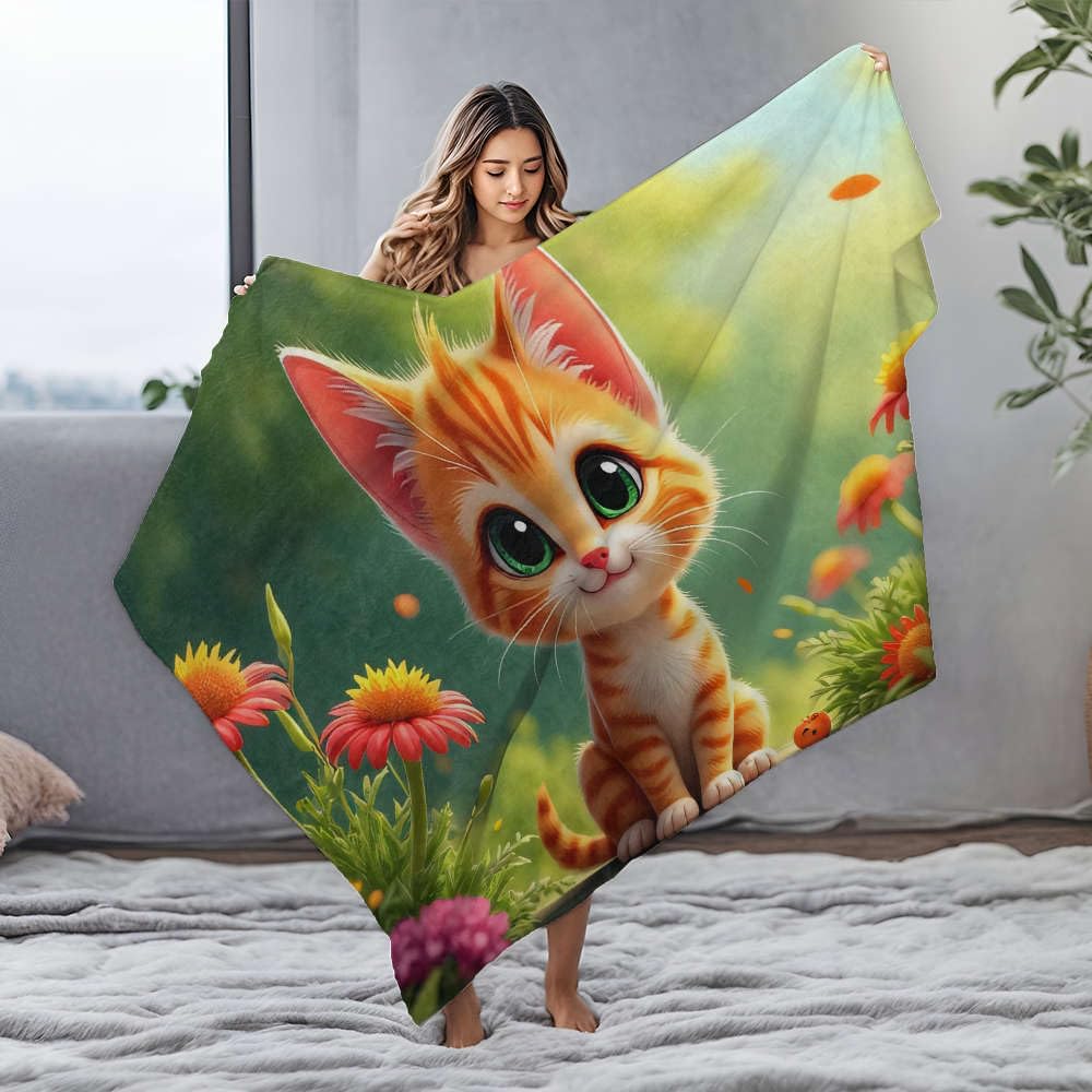 Couverture épaisse chaton orange pour éliminer la fraîcheur du soir au lit