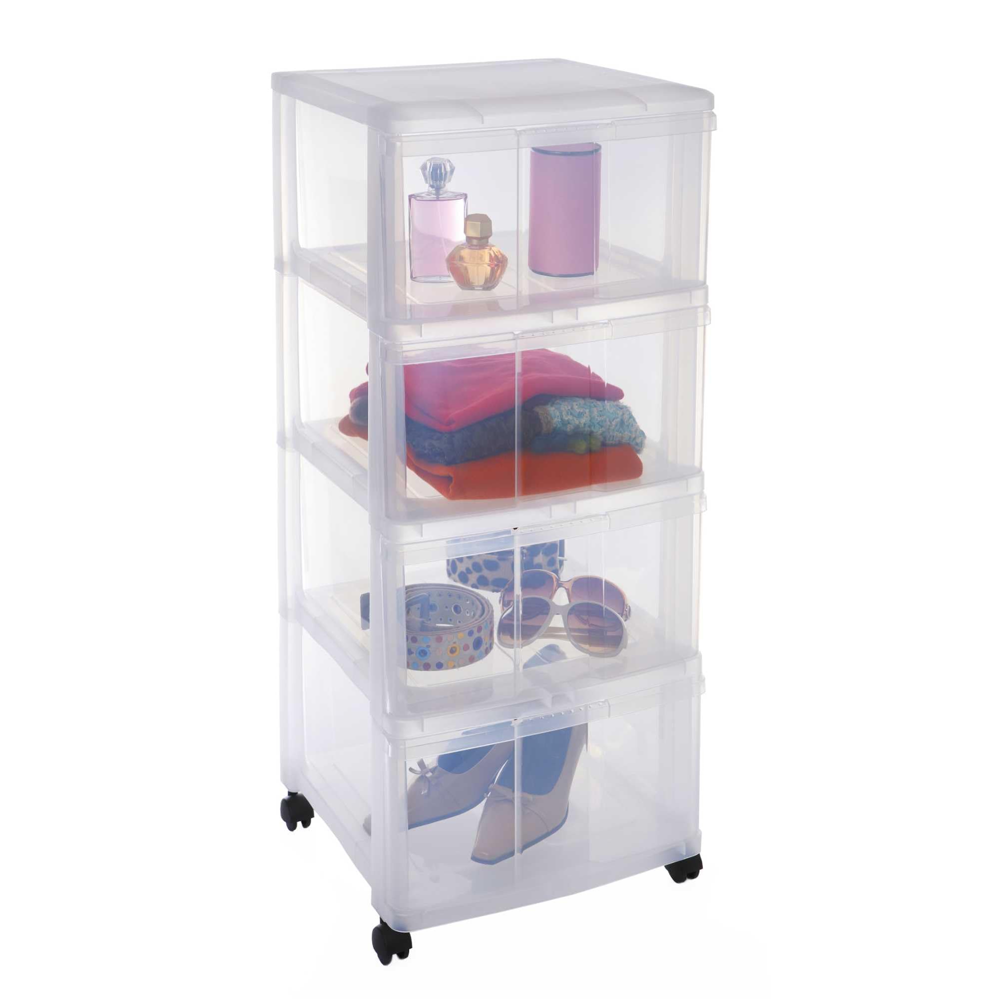 Sundis Modulo, cassettiera plastica con Ruote, 4 cassetti, Altezza 85 cm | Trasparenti, facile da spostare, ideale per l'archiviazione in ufficio, lezioni, documenti, materiale di consumo