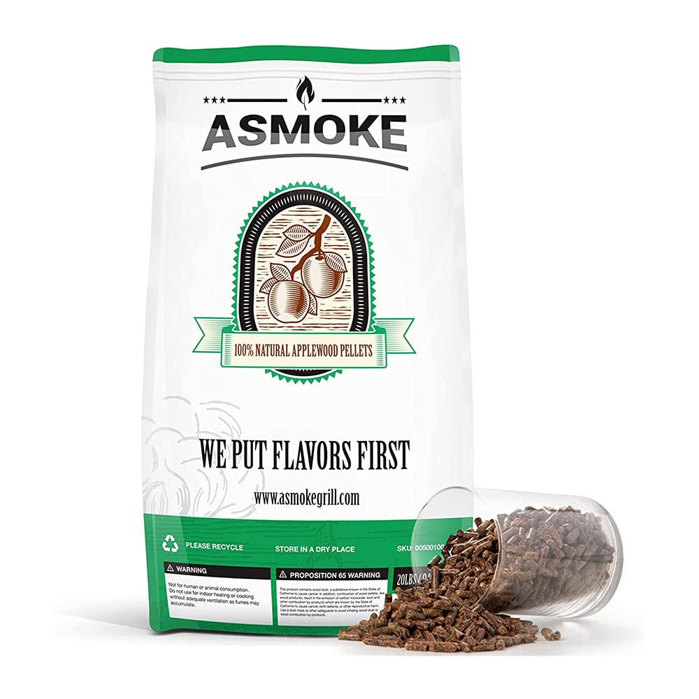 ASMOKE 100% Apple Wood Pellets for Pellet Grills - 20lb Resealable Bag, Low Moisture Smoking Pellets for BBQ, Grill & Pizza, Perfect for Chicken, Pork & Beef (20 Pounds)