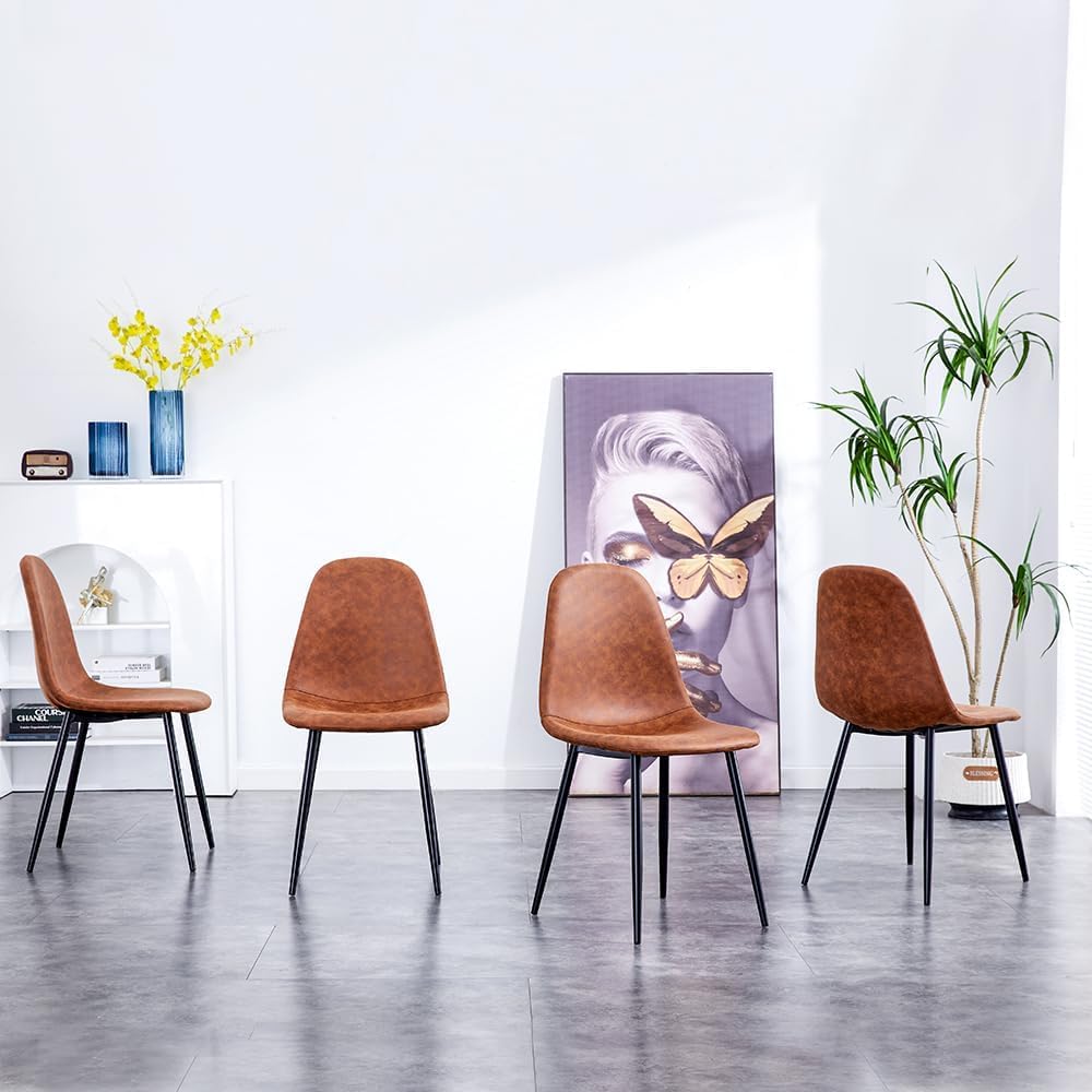 Stanew Sillas de Comedor Estilo Vintage y diseño escandinavo Juego de 4 sillas de Comedor de Gamuza con Patas de Metal (marrón)