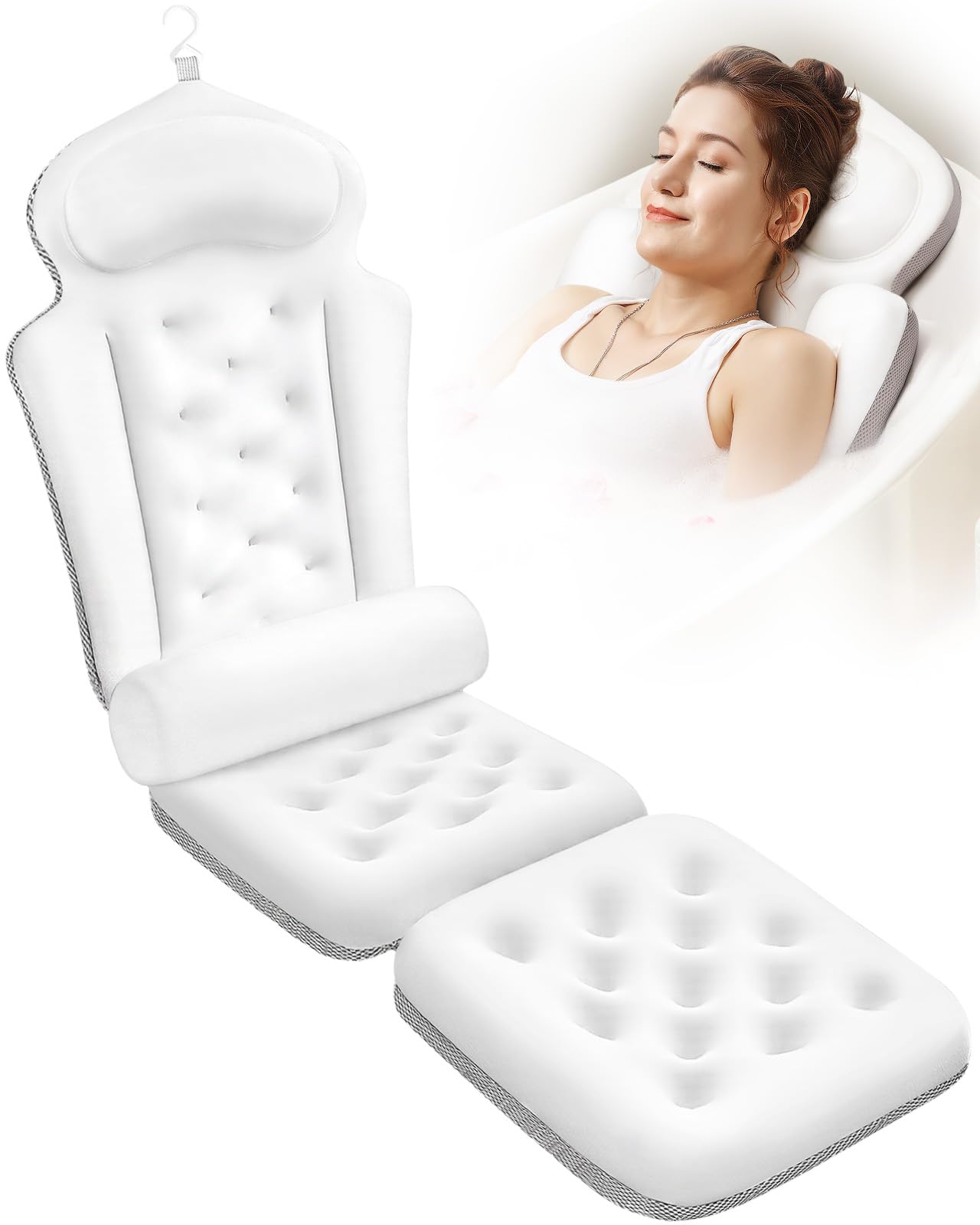 Photo 1 of Full Body Bath Pillow for Tub, Thick Bathtub Cushion Mat with Neck, Back & Lumbar Support - Luxury Spa Bathroom Accessories, White 56“