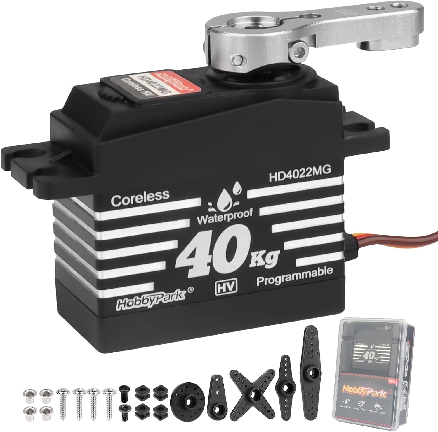 HobbyPark Waterproof High Torque 40kg RC Steering Servo Coreless Motor Standard Size Servos Metal Gear HV 4.8-8.4V for 1/8 1/12 1/10 RC Crawlers Cars Trucks Buggy Robot Programmable Control Angle 180°