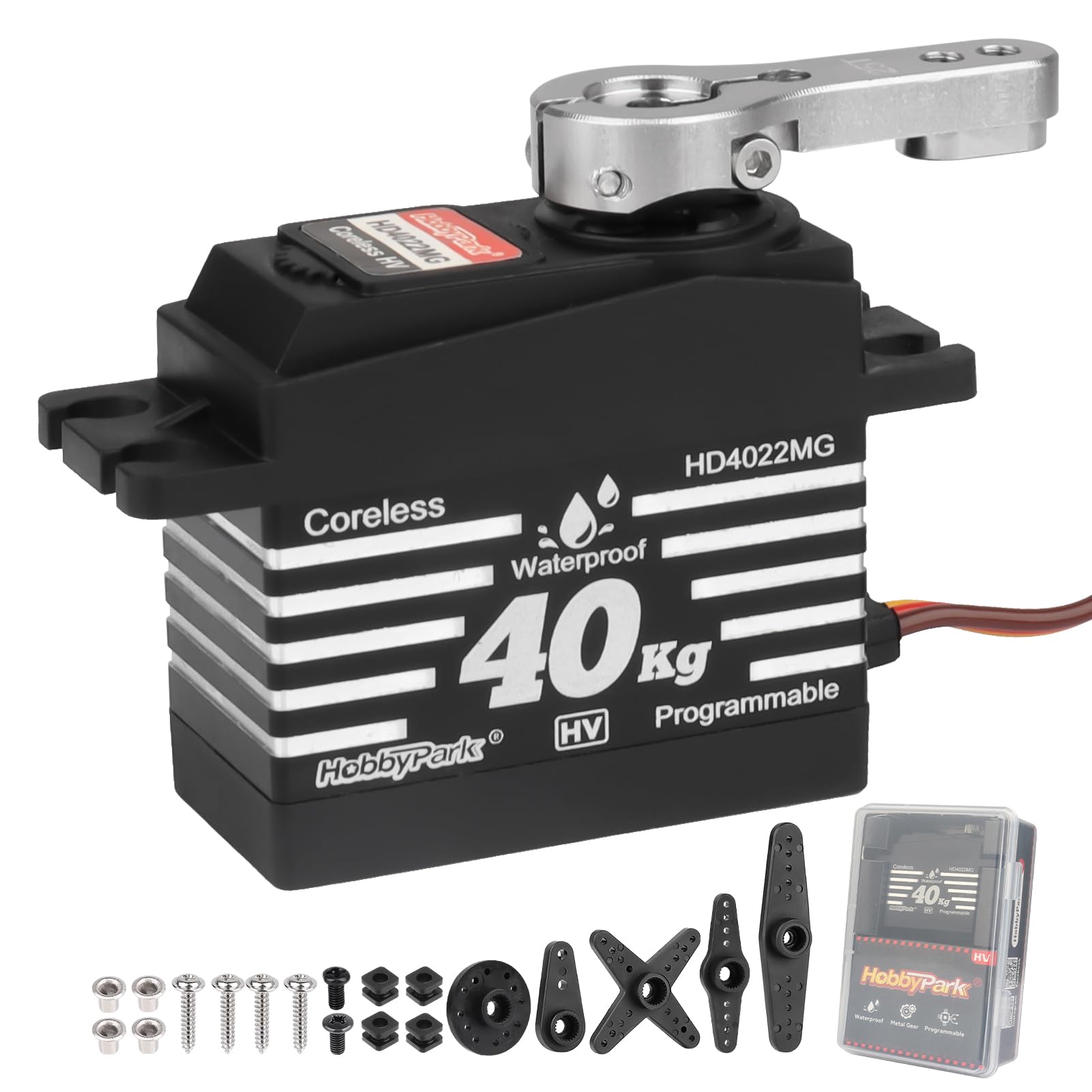 HobbyPark Impermeabile Alta Coppia 40kg RC Sterzo Servo Coreless Motore Standard Size Servi Metal Gear HV 4.8-8.4V per 1/8 1/12 1/10 RC Crawlers Auto Camion Buggy Robot Angolo di Controllo